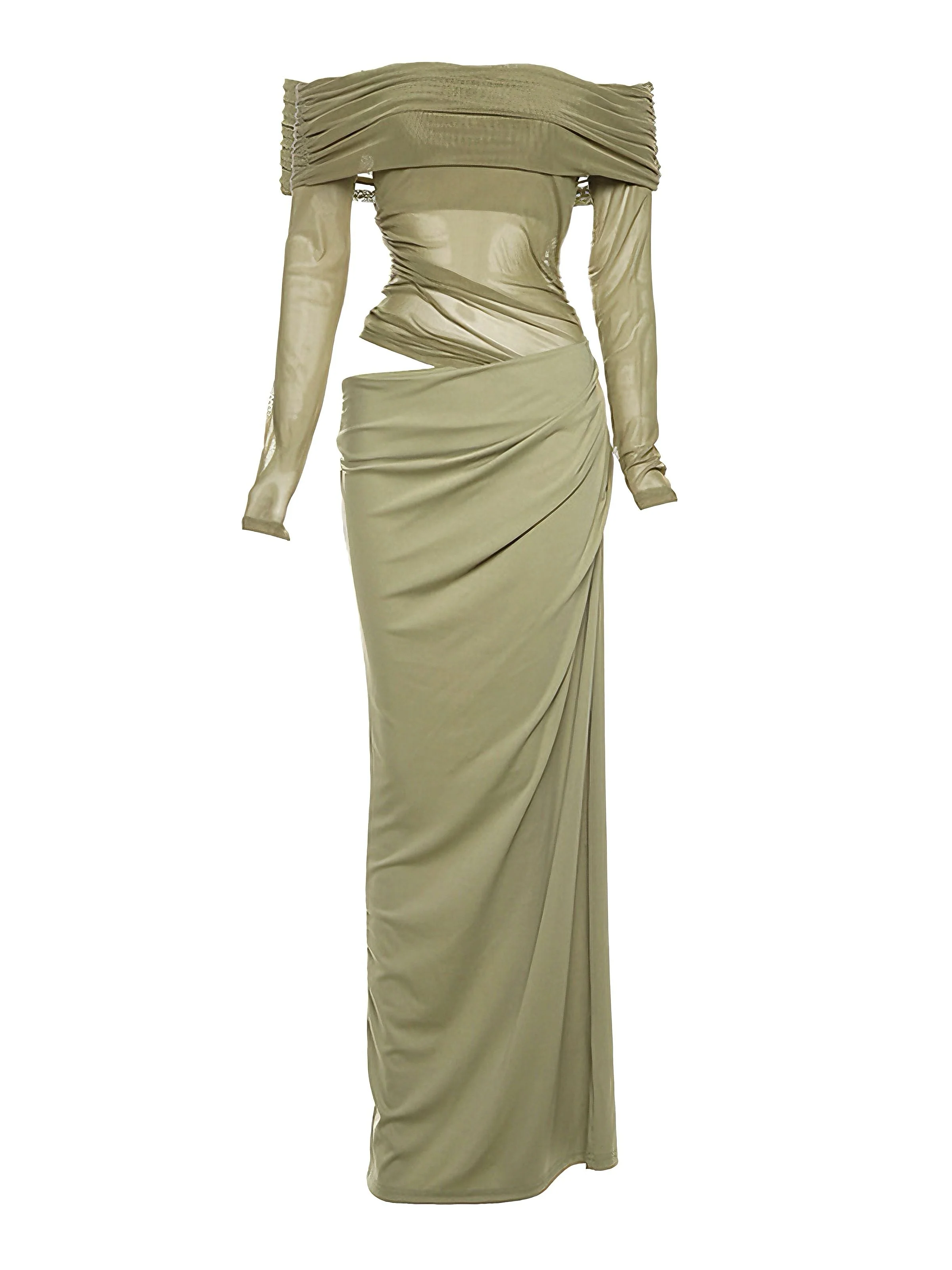 1980er Solide Schulterfrei Netz Cut-Out Durchsichtig Kleid - Image 8