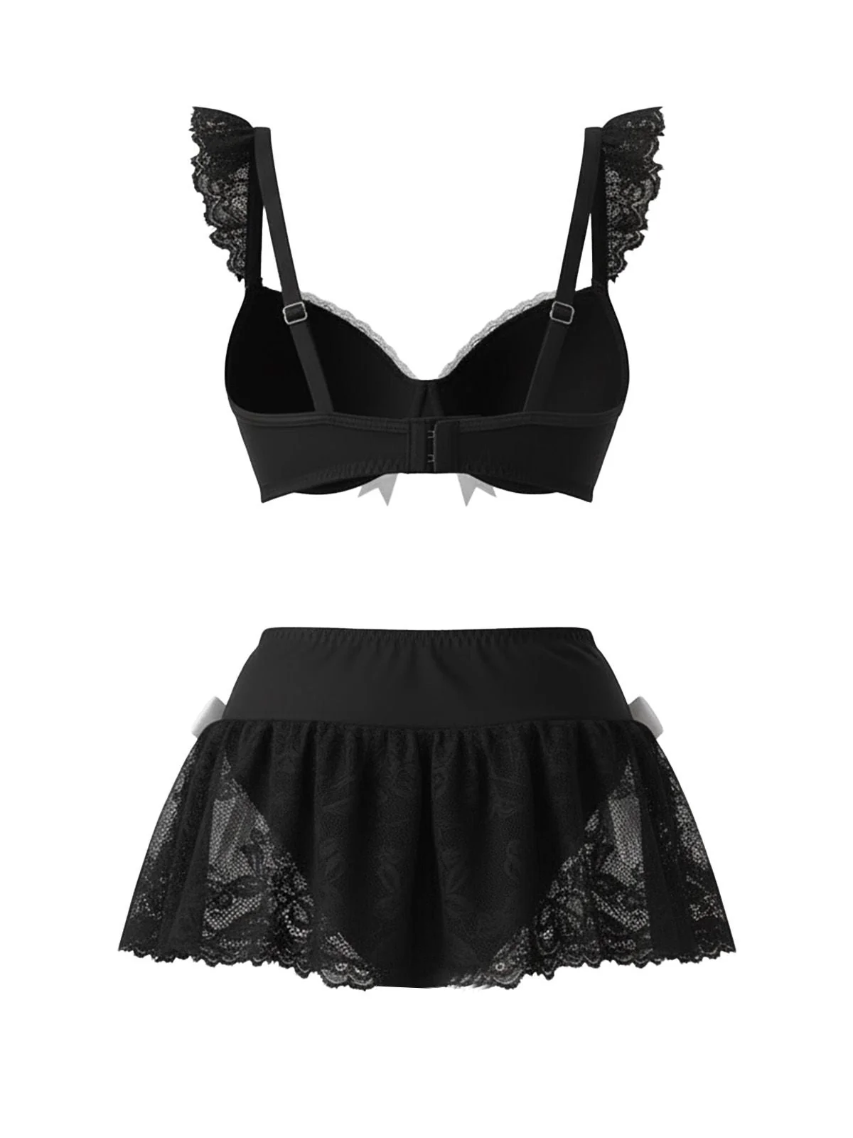 Schwarz 1980er Spitze Bogen Maid Kostüm Loungewear Set - Image 6
