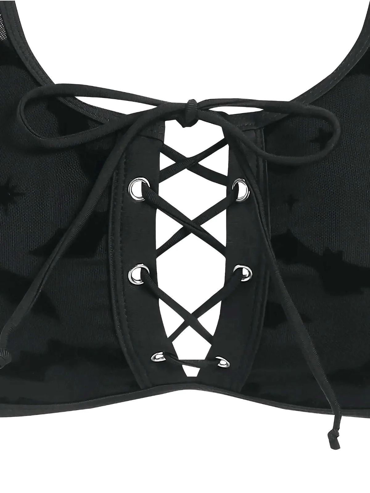 Schwarz 1980er Träger Fledermäuse Netz Gothic Bikini Set - Image 5
