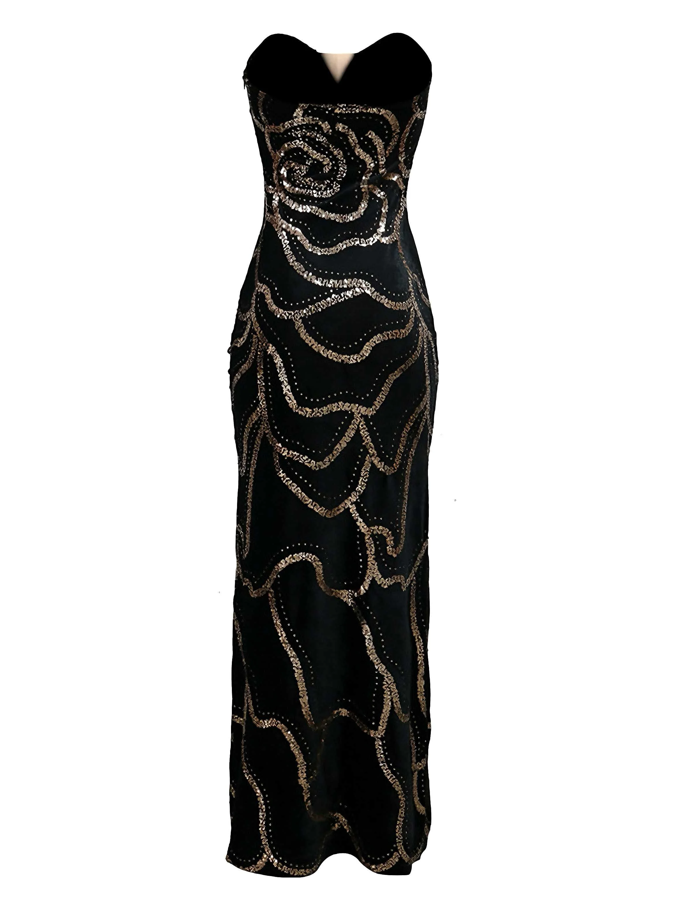 Schwarz 1980er Trägerlos Pailletten Bodycon Kleid - Image 2