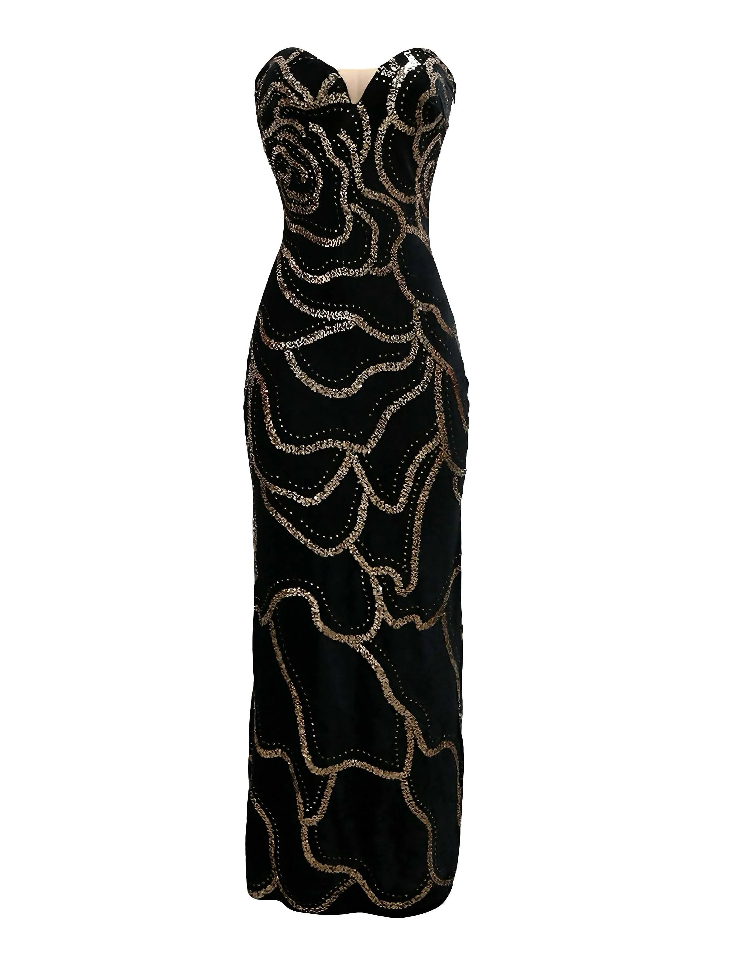 Schwarz 1980er Trägerlos Pailletten Bodycon Kleid - Image 3