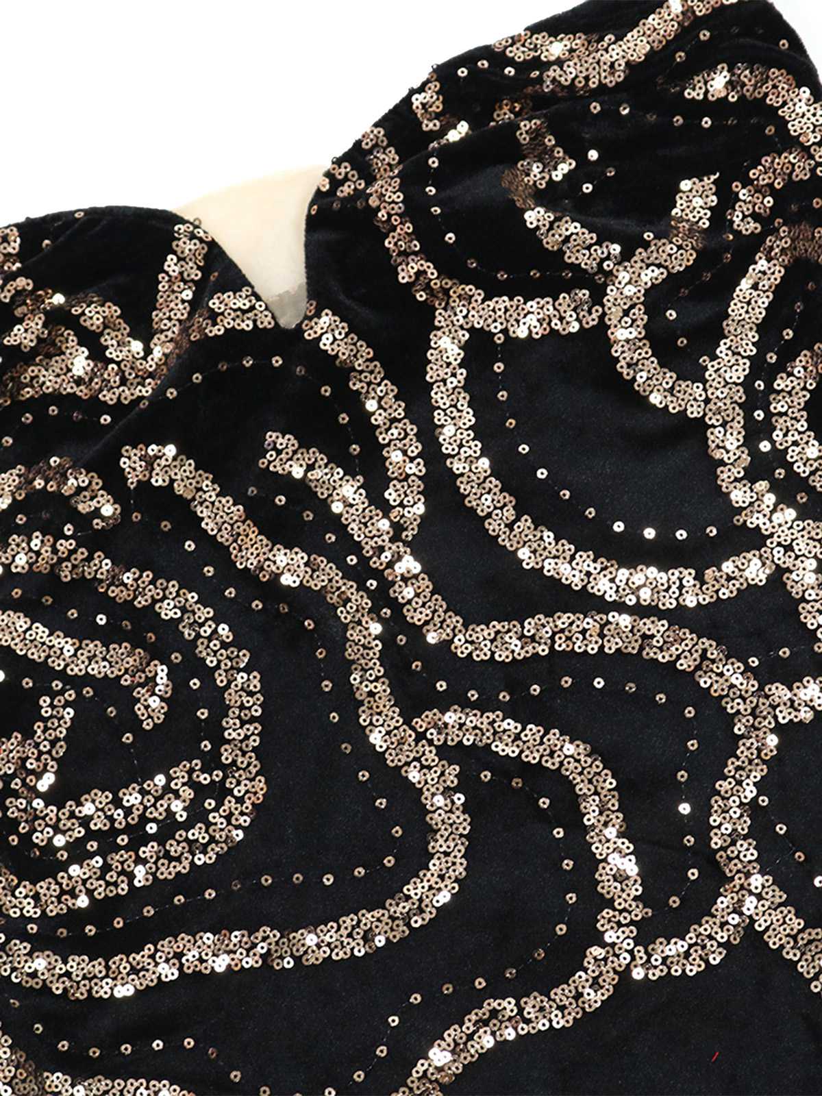 Schwarz 1980er Trägerlos Pailletten Bodycon Kleid - Image 6