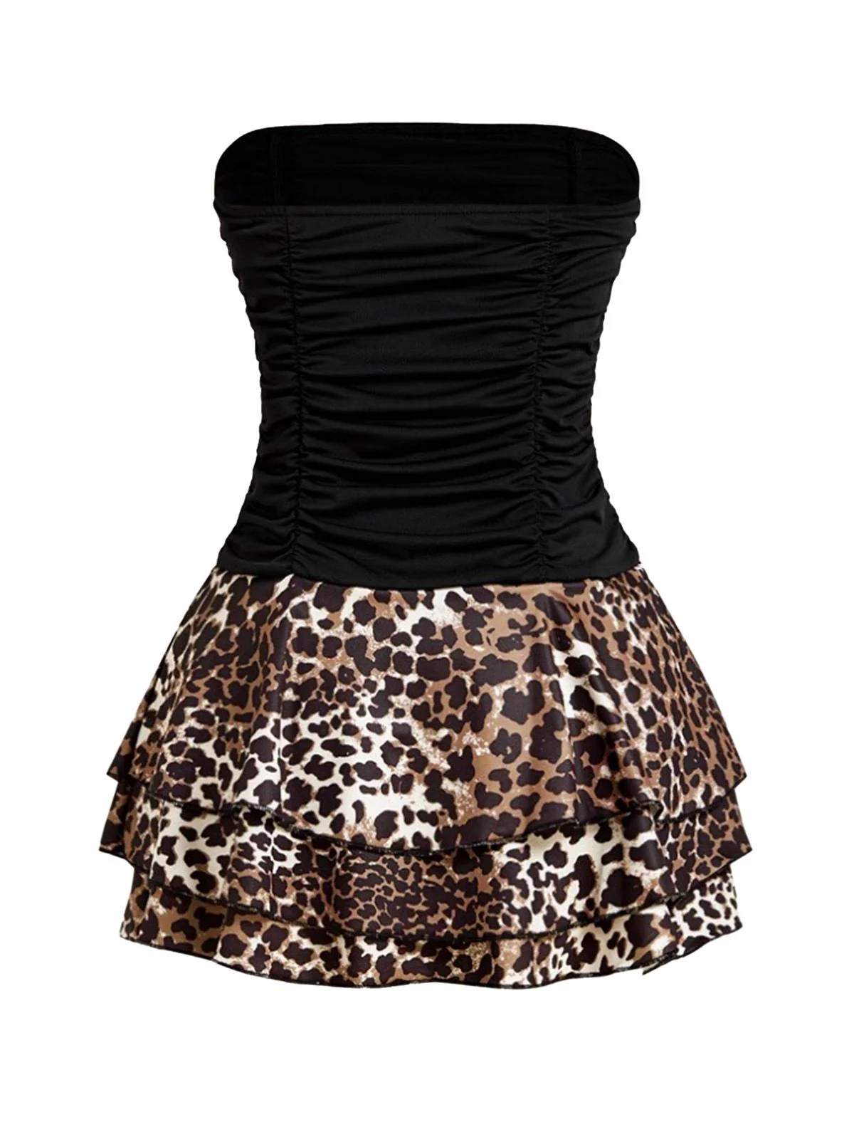 Schwarz 1980er Wickel Leopard Rüschen Binde Mini Kleid - Image 3