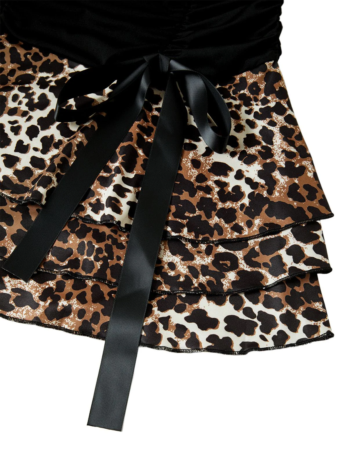 Schwarz 1980er Wickel Leopard Rüschen Binde Mini Kleid - Image 5