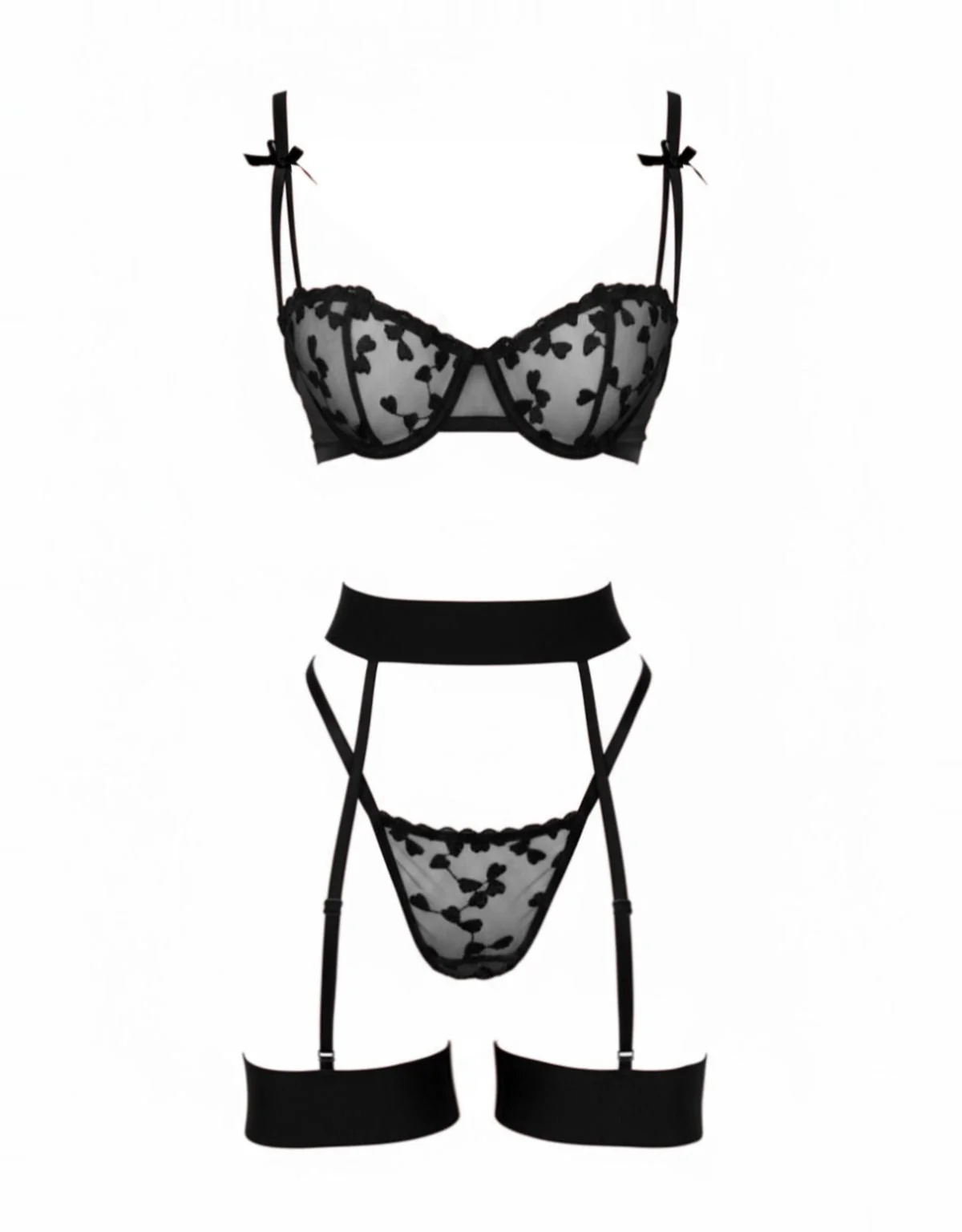 Rot 3PCS 1980er Spitze Bogen Detail Wäsche Set - Image 8