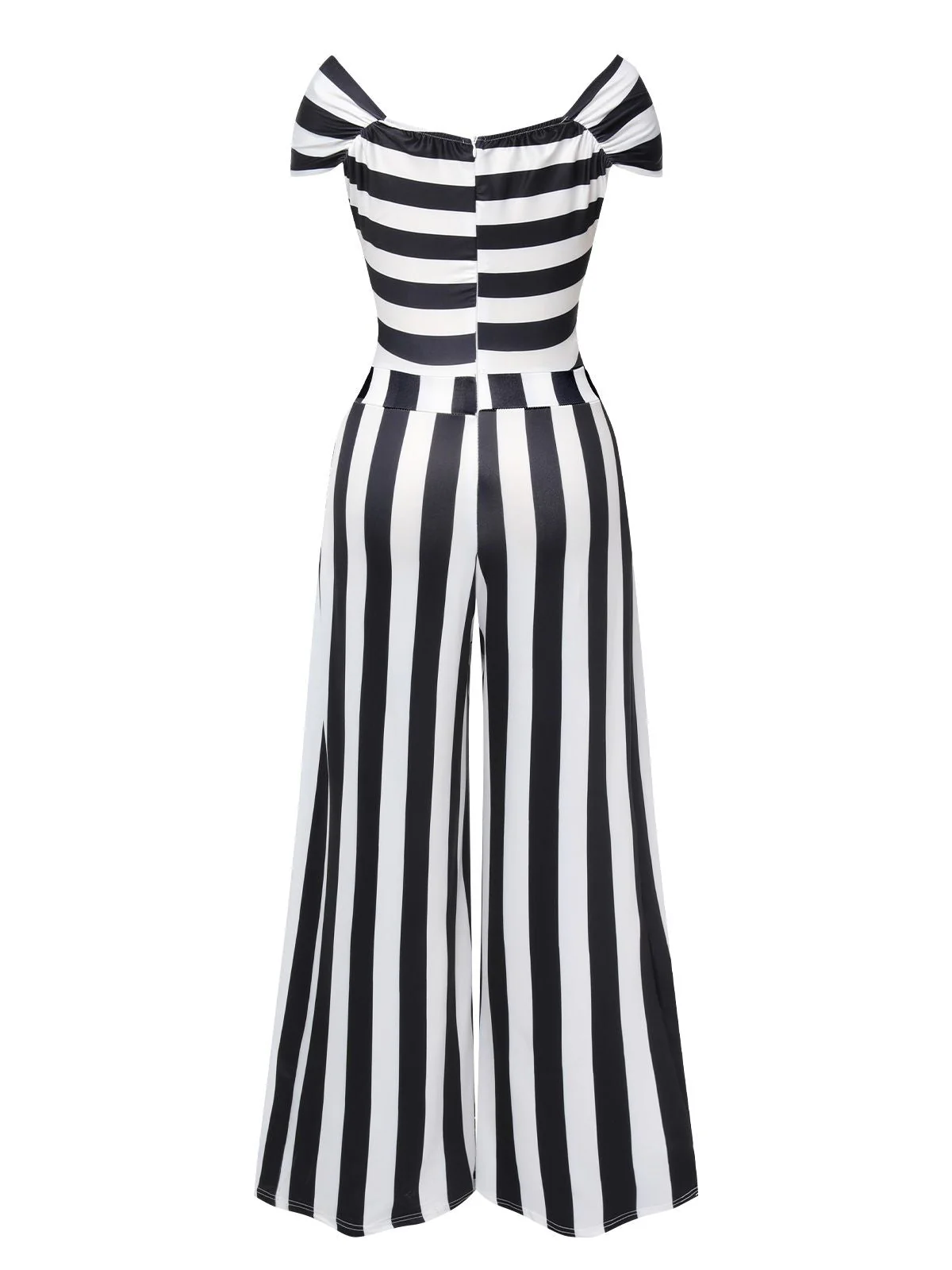 Schwarz Beetlejuice Kostüm 1960er Schulterfrei Stripes Jumpsuit - Image 6