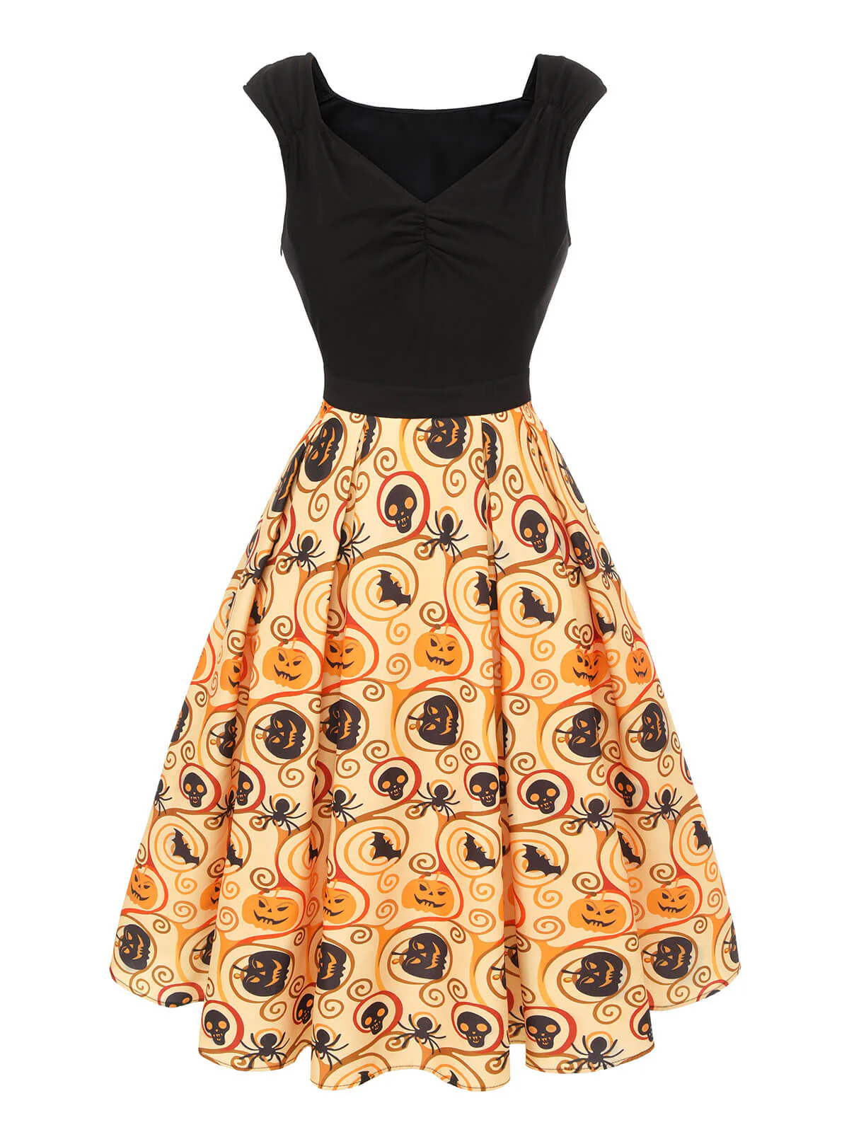 Schwarz & Gelb 1950er Kürbis Fledermaus Spinne Kleid - Image 2