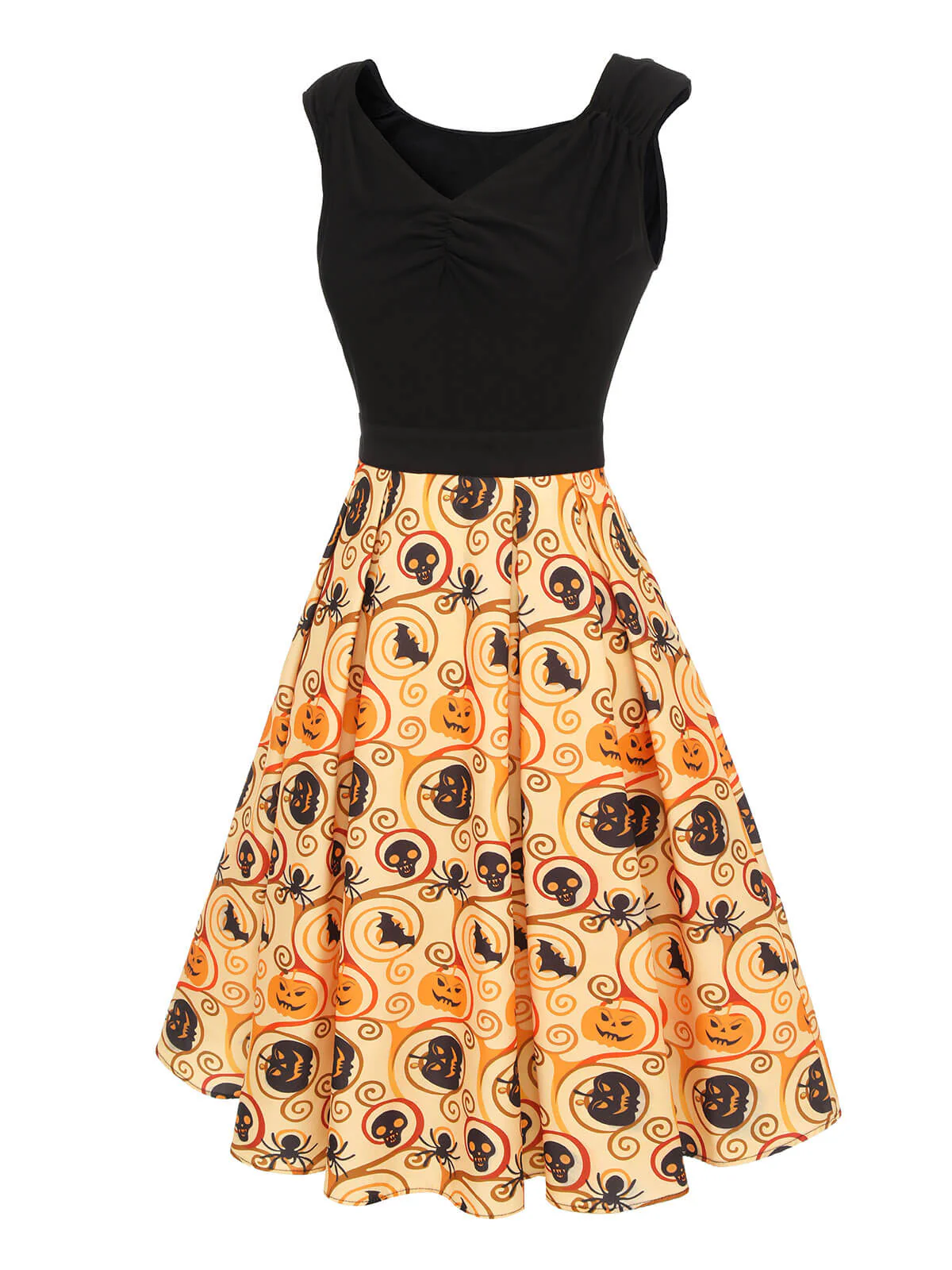 Schwarz & Gelb 1950er Kürbis Fledermaus Spinne Kleid - Image 3