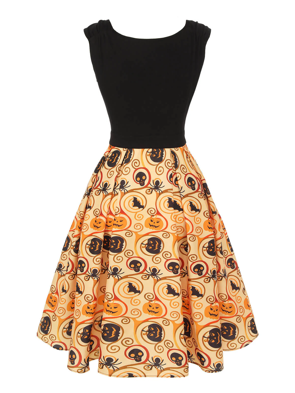 Schwarz & Gelb 1950er Kürbis Fledermaus Spinne Kleid - Image 4