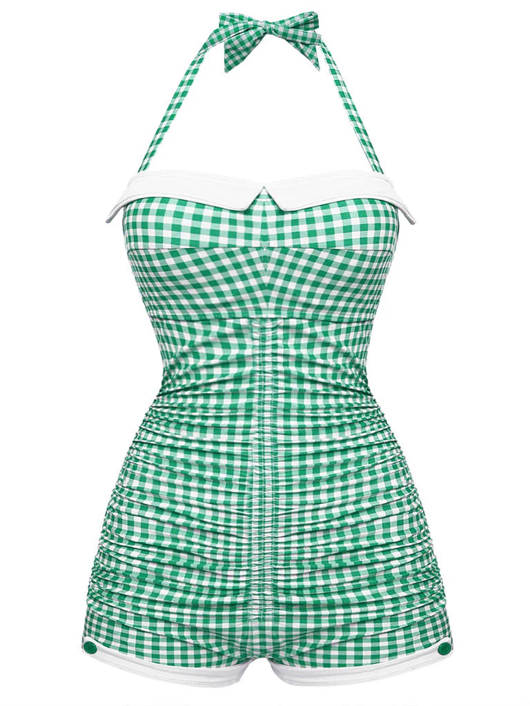 Rot Gingham 1950er Schleife Neckholder Badeanzug - Image 15