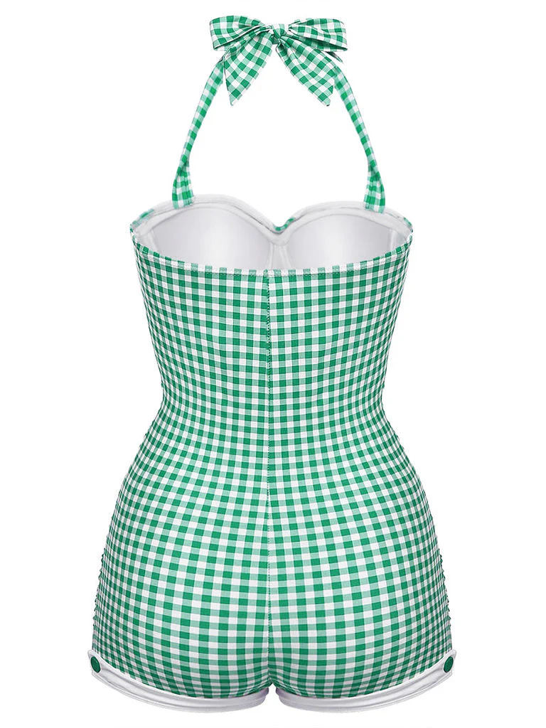 Rot Gingham 1950er Schleife Neckholder Badeanzug - Image 16