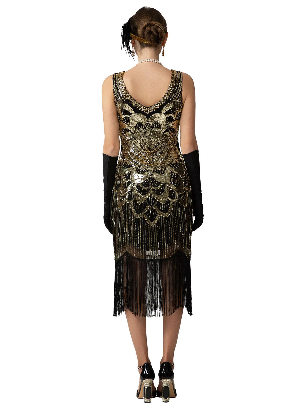 1920er Pailletten Fransen Ärmellos U-Ausschnitt Flapper Kleid - Image 14