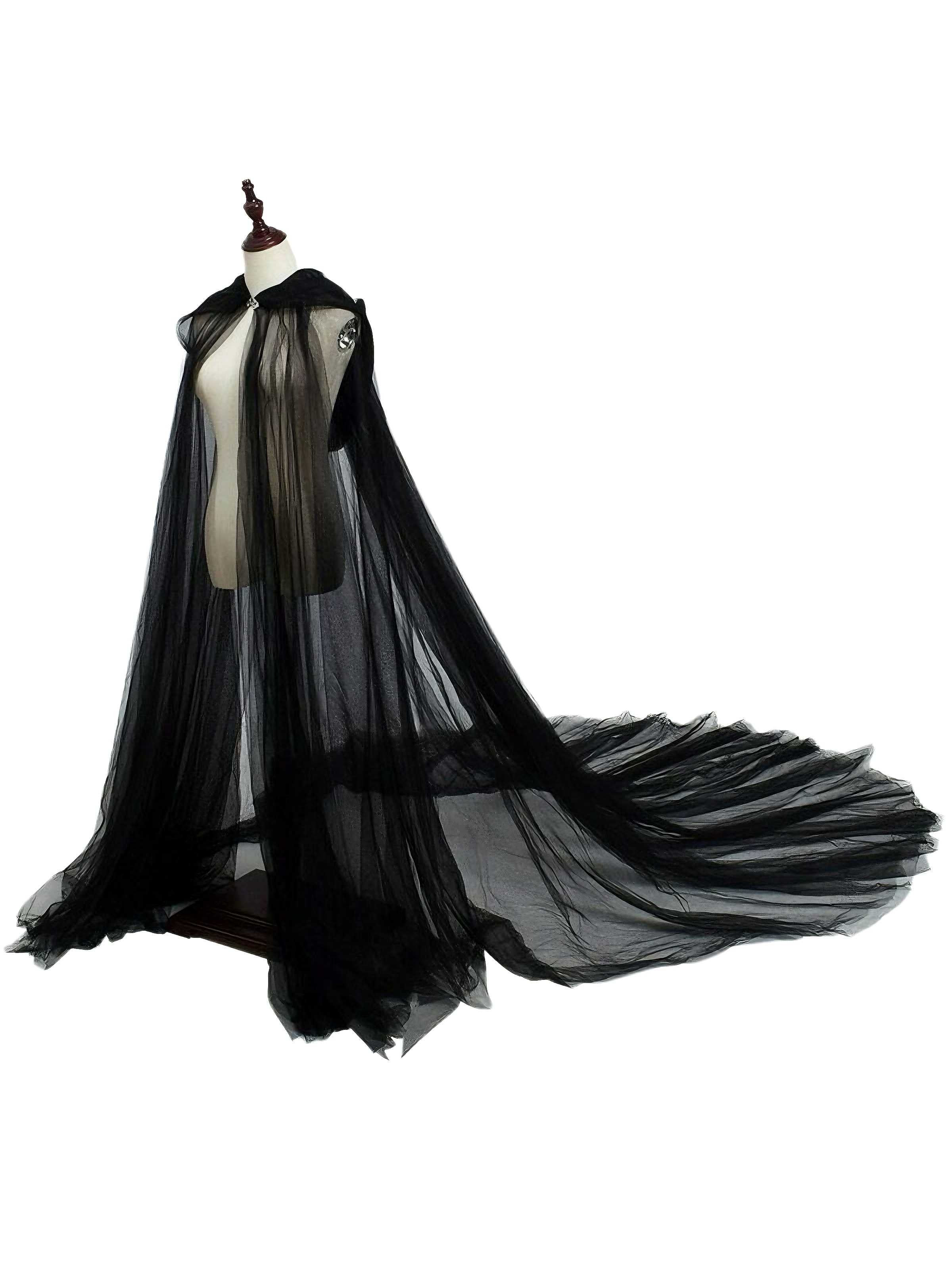 Schwarz Halloween Vampirbraut Netz Hooded Umhang - Image 2