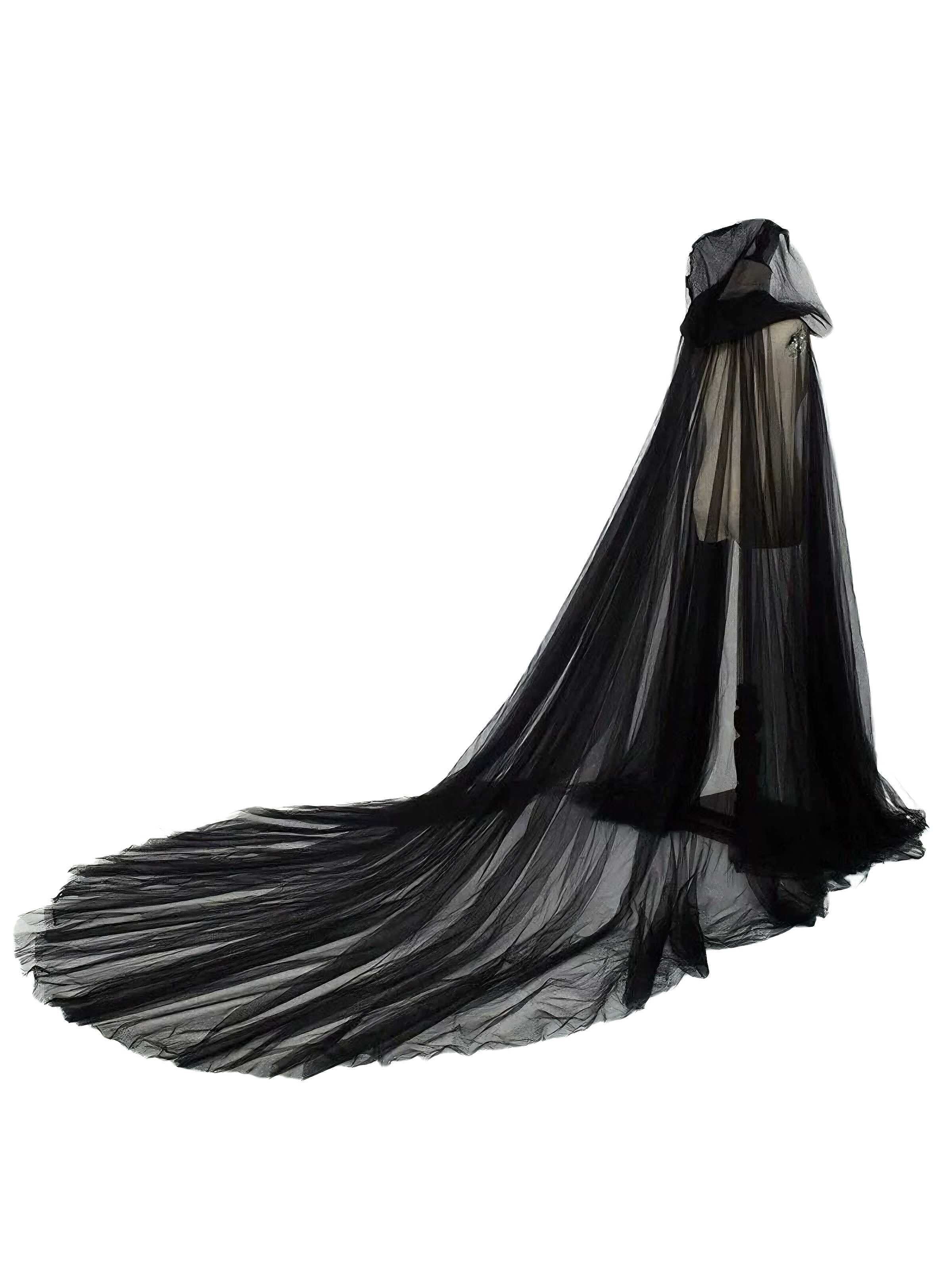 Schwarz Halloween Vampirbraut Netz Hooded Umhang - Image 3