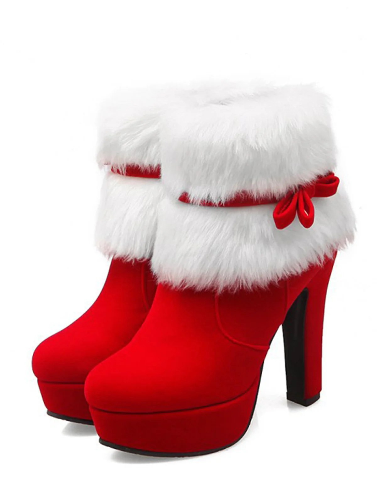 Rot Retro Weihnachten Kurz Plüsch Hoher Absatz Schuhe