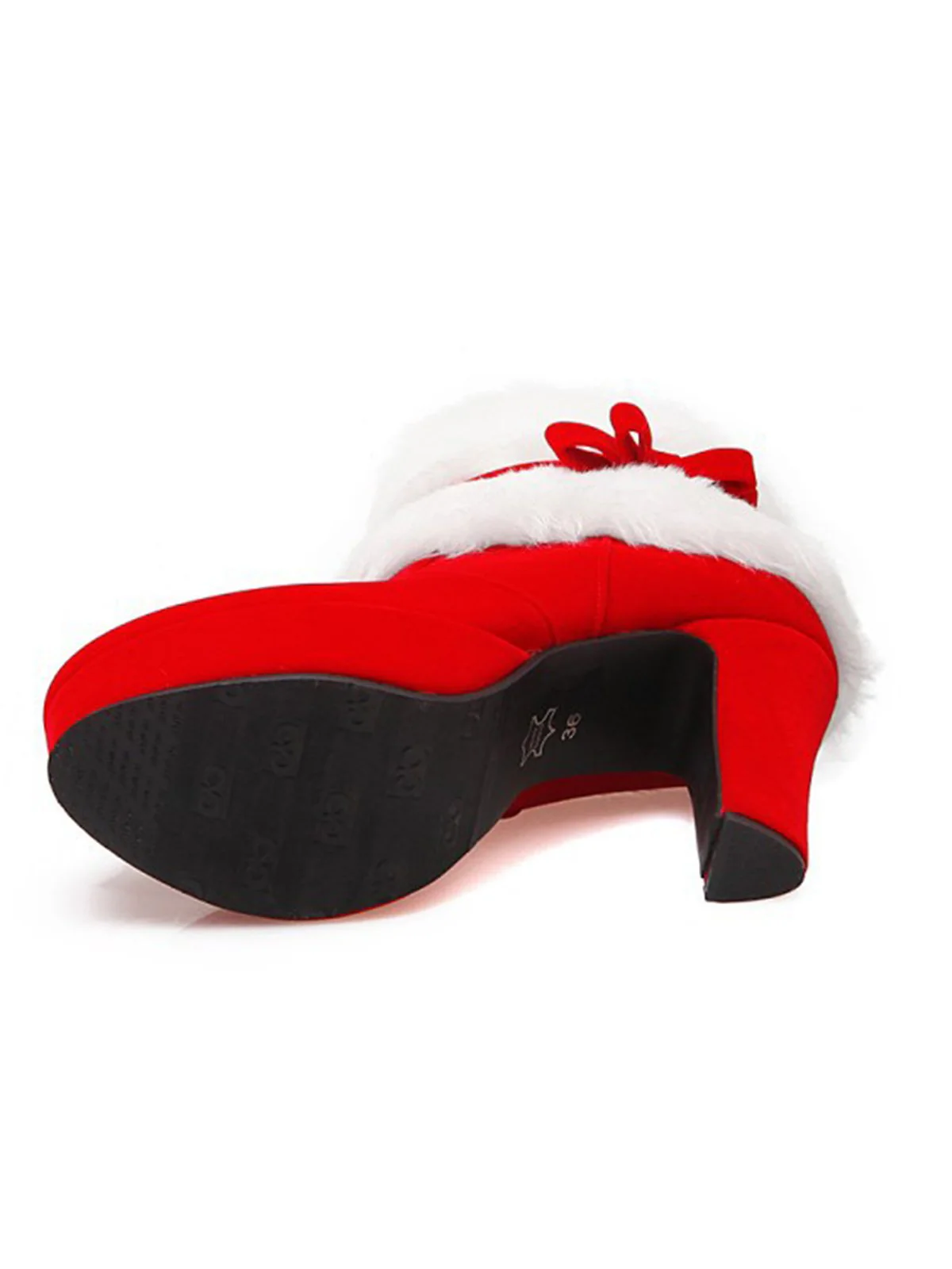 Rot Retro Weihnachten Kurz Plüsch Hoher Absatz Schuhe - Image 10