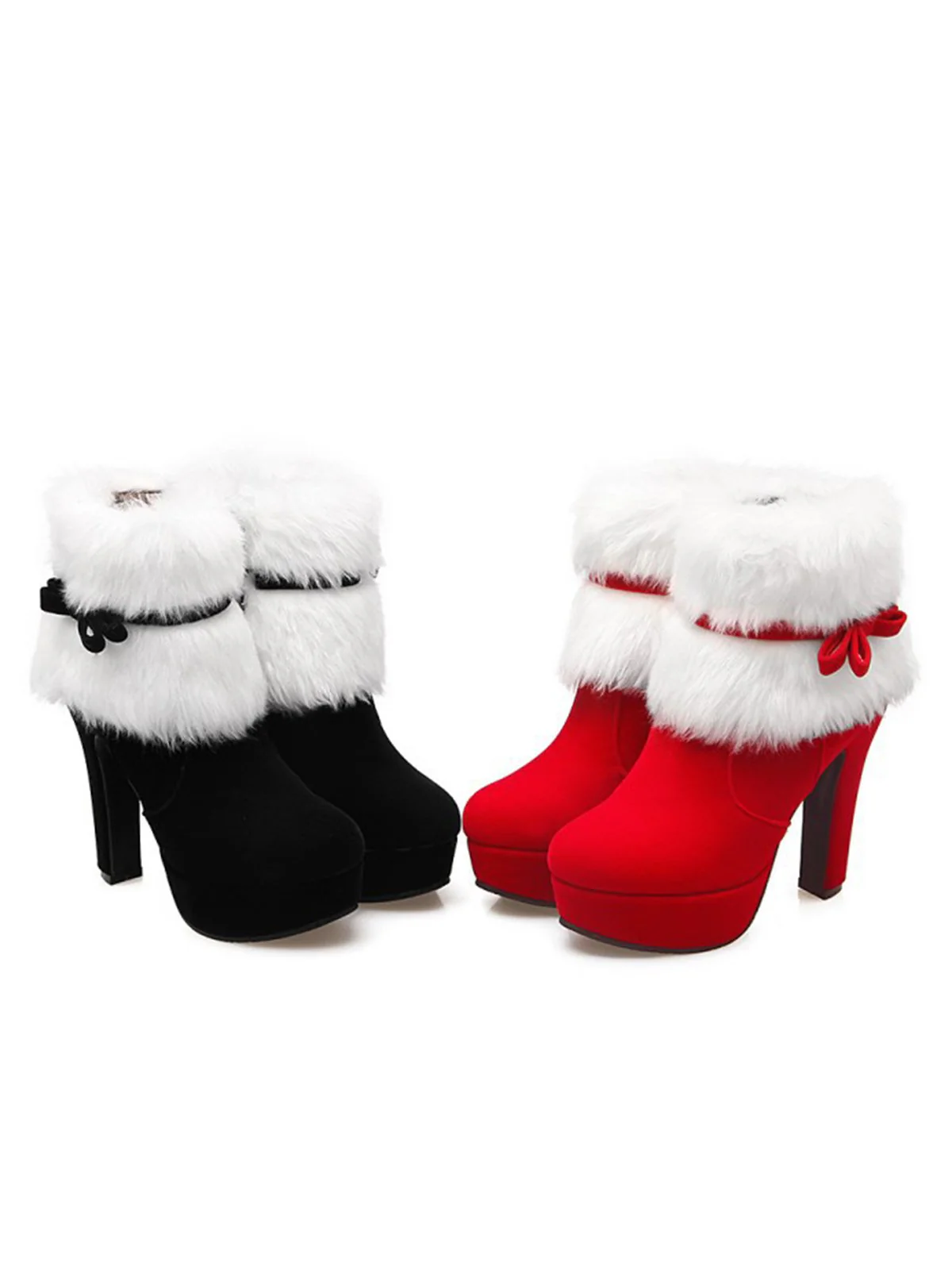 Rot Retro Weihnachten Kurz Plüsch Hoher Absatz Schuhe - Image 2