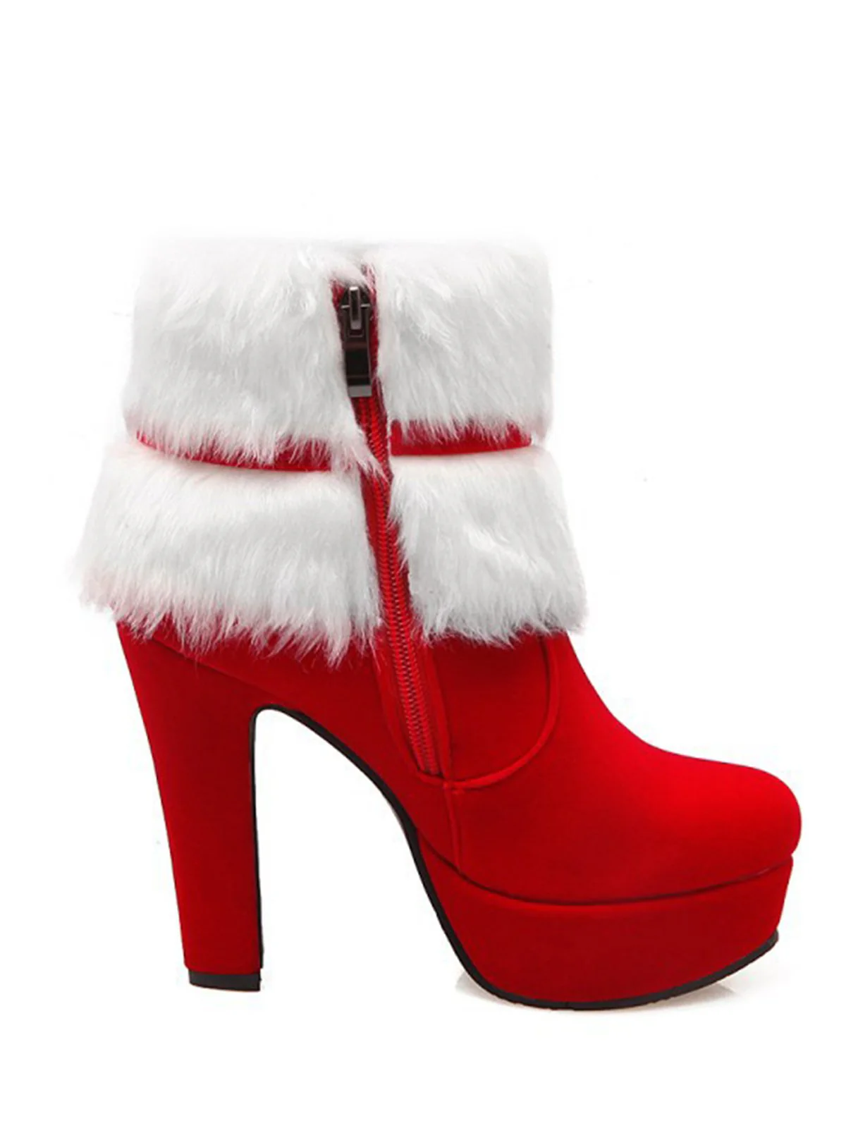 Rot Retro Weihnachten Kurz Plüsch Hoher Absatz Schuhe - Image 4