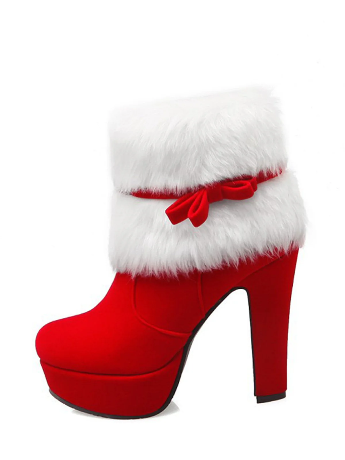 Rot Retro Weihnachten Kurz Plüsch Hoher Absatz Schuhe - Image 5