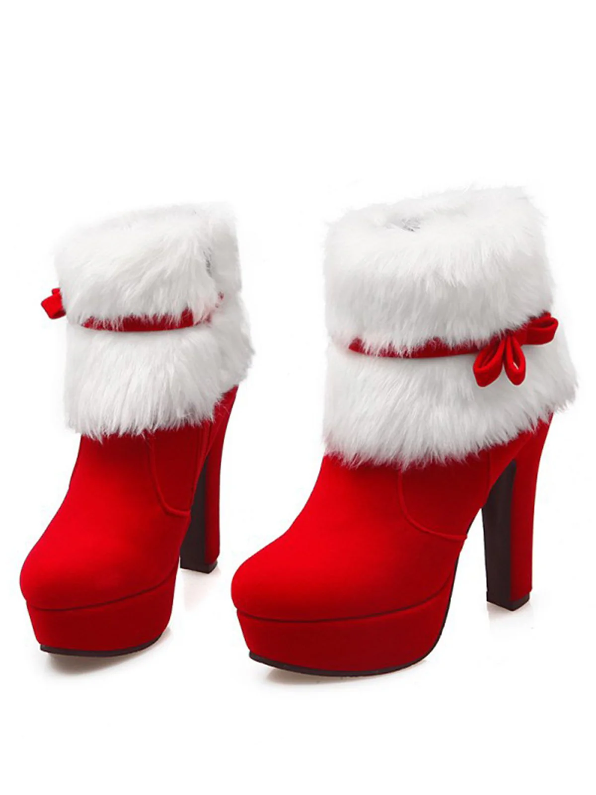Schwarz Retro Weihnachten Kurz Plüsch Hoher Absatz Schuhe - Image 17