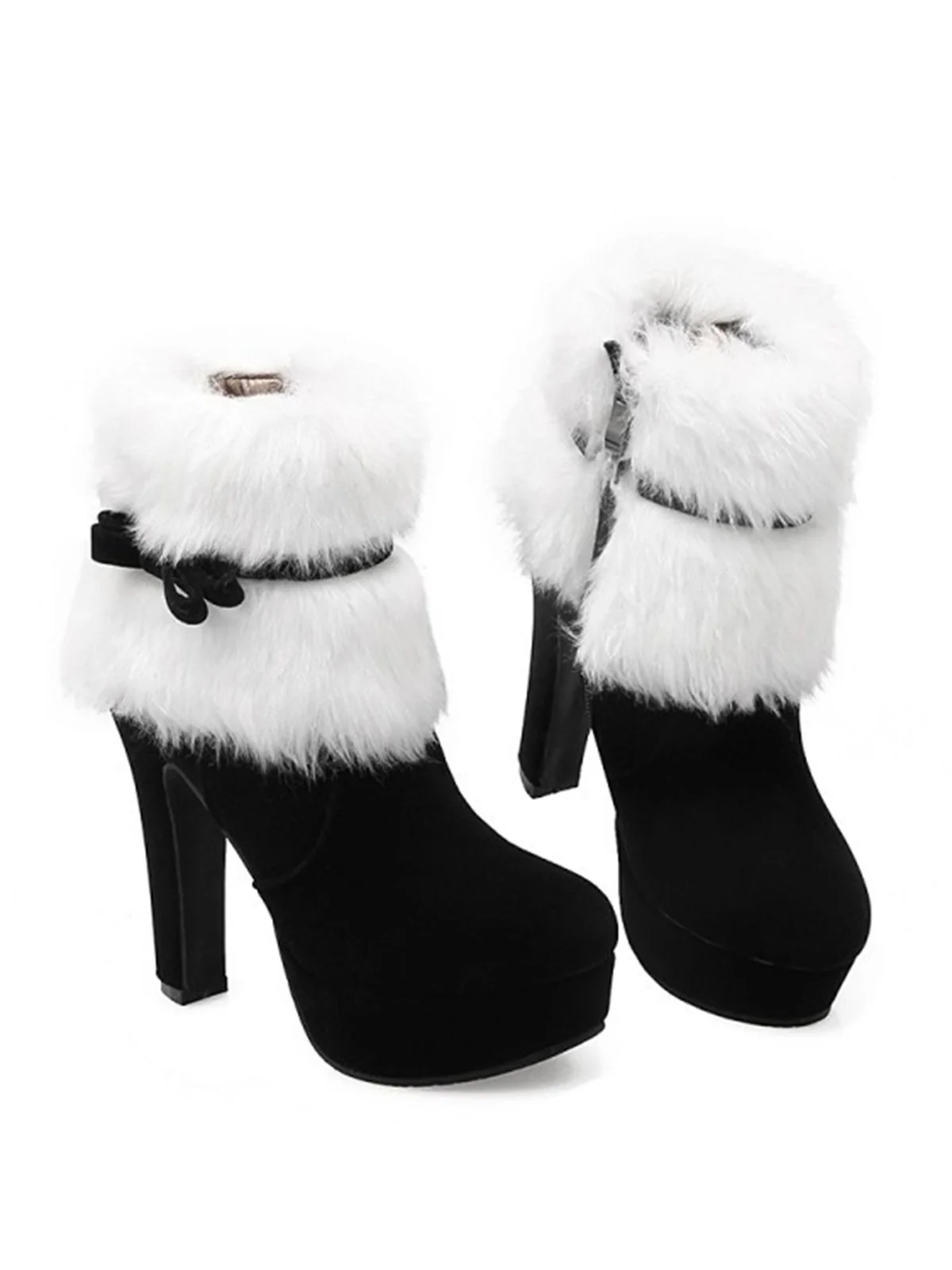 Schwarz Retro Weihnachten Kurz Plüsch Hoher Absatz Schuhe - Image 3