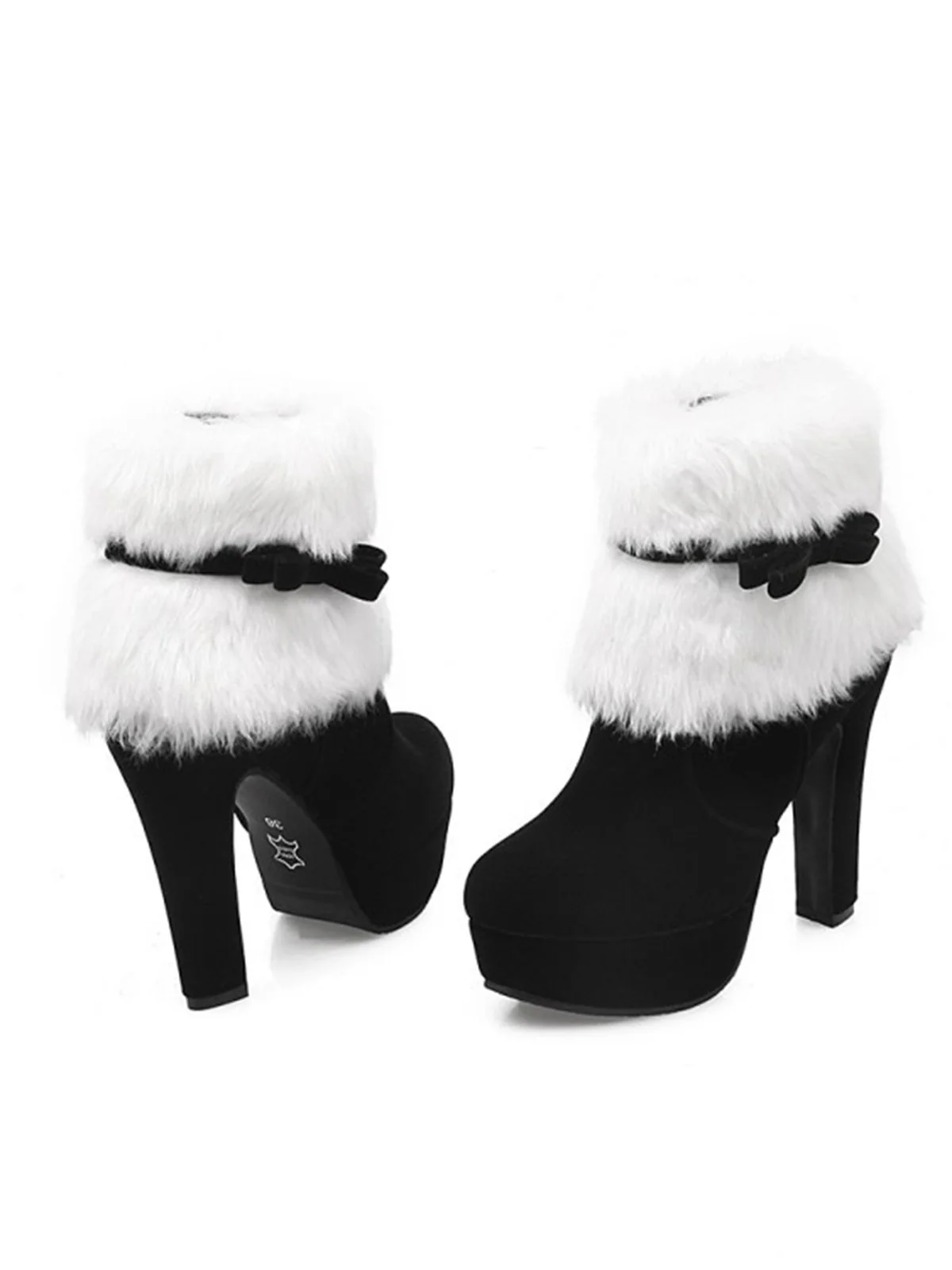 Schwarz Retro Weihnachten Kurz Plüsch Hoher Absatz Schuhe - Image 4