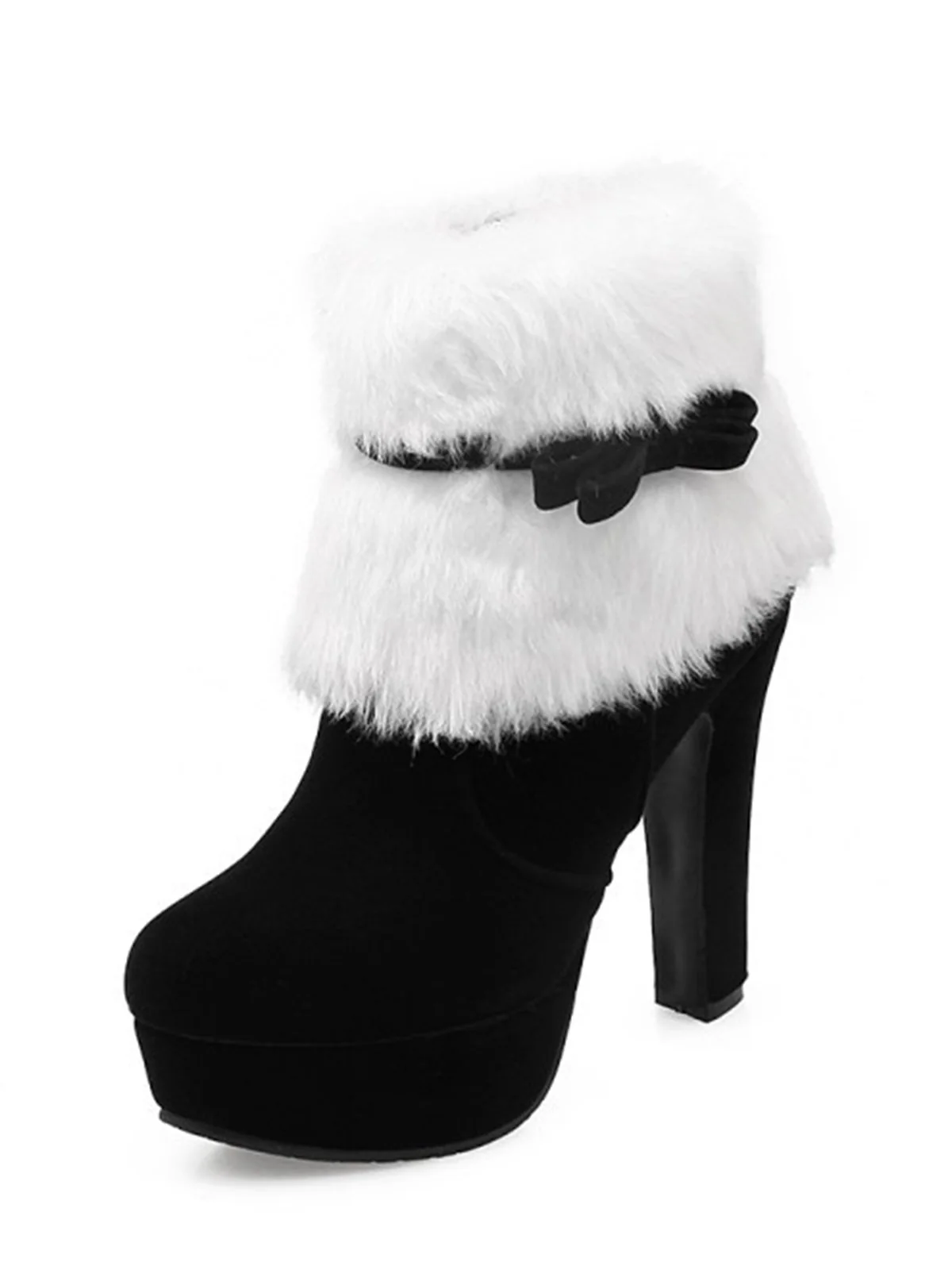 Schwarz Retro Weihnachten Kurz Plüsch Hoher Absatz Schuhe - Image 5