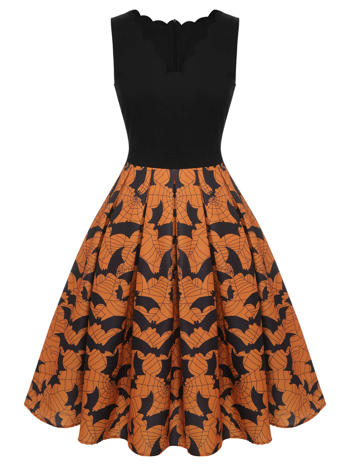 Schwarz & Orange 1950er Halloween Fledermaus ärmelloses Kleid - Image 2
