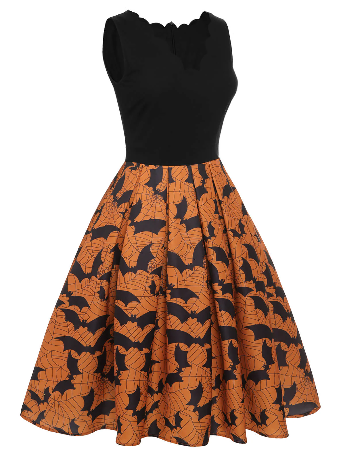 Schwarz & Orange 1950er Halloween Fledermaus ärmelloses Kleid - Image 3