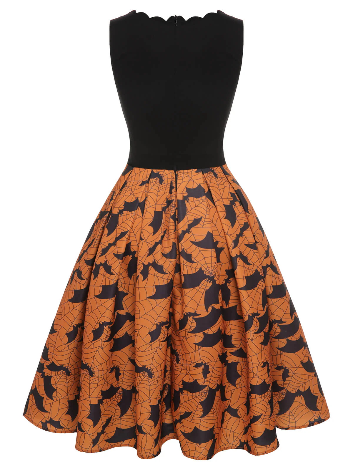 Schwarz & Orange 1950er Halloween Fledermaus ärmelloses Kleid - Image 4