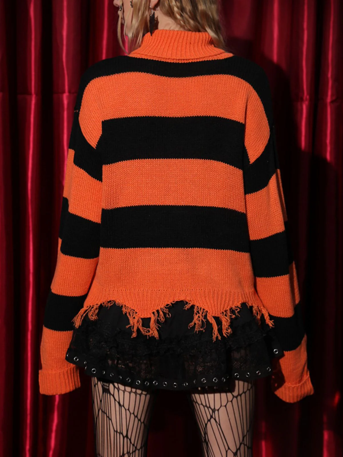 Schwarz & Orange 1950er Halloween Schläger Strick Pullover - Image 9
