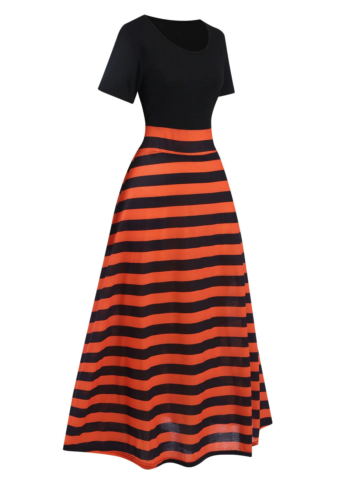 Schwarz & Orange 1950er Streifen Farbblock Kleid - Image 2
