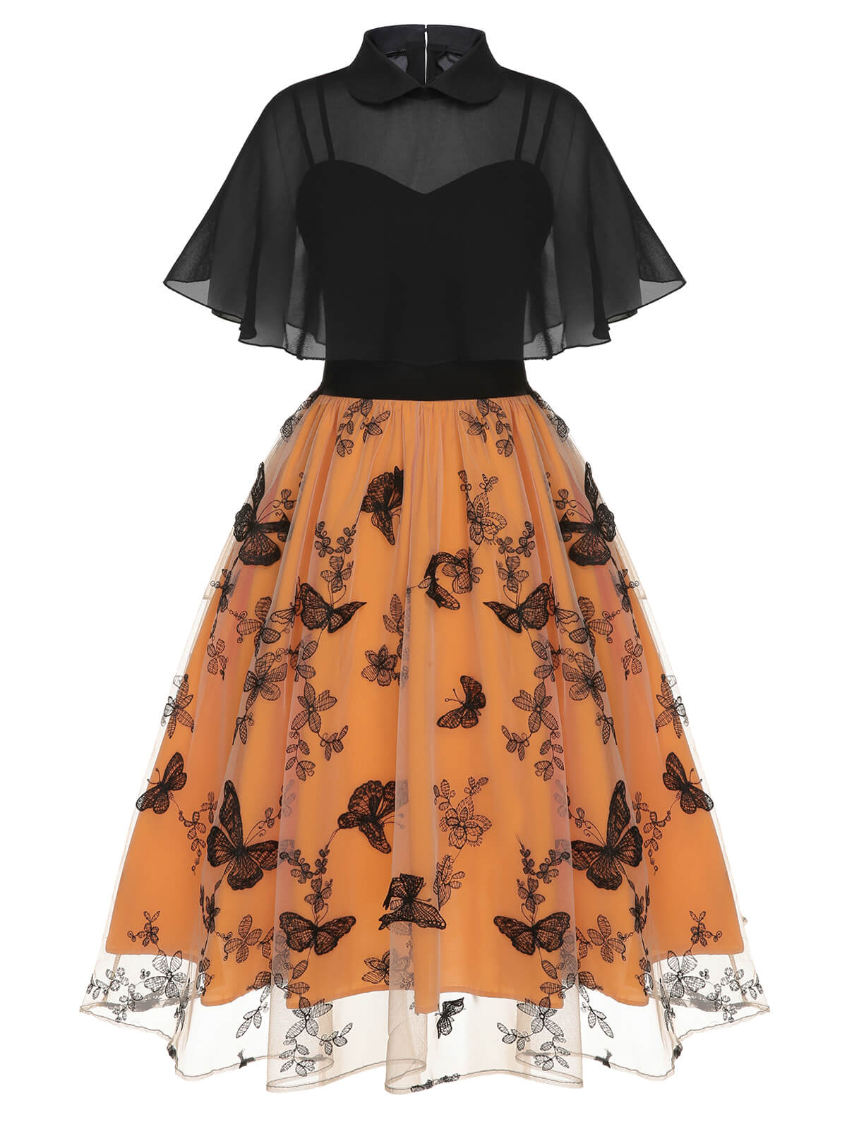Schwarz & Orange 1950s 3D Schmetterlinge Mantel Kleid - Image 2