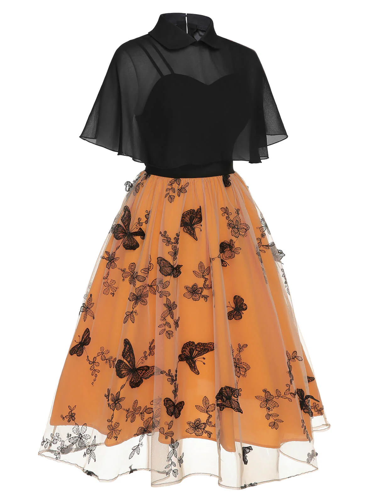 Schwarz & Orange 1950s 3D Schmetterlinge Mantel Kleid - Image 3
