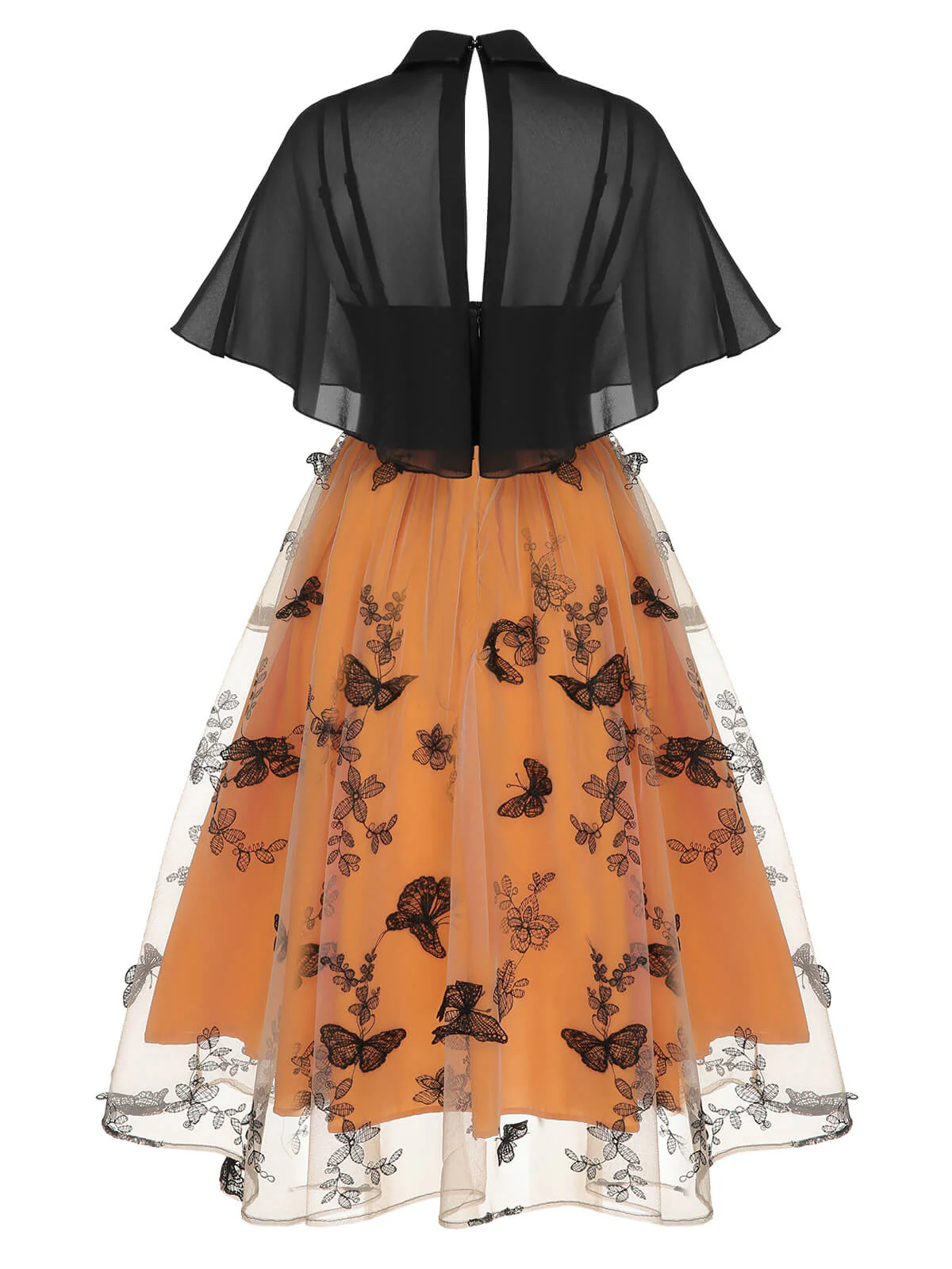 Schwarz & Orange 1950s 3D Schmetterlinge Mantel Kleid - Image 4
