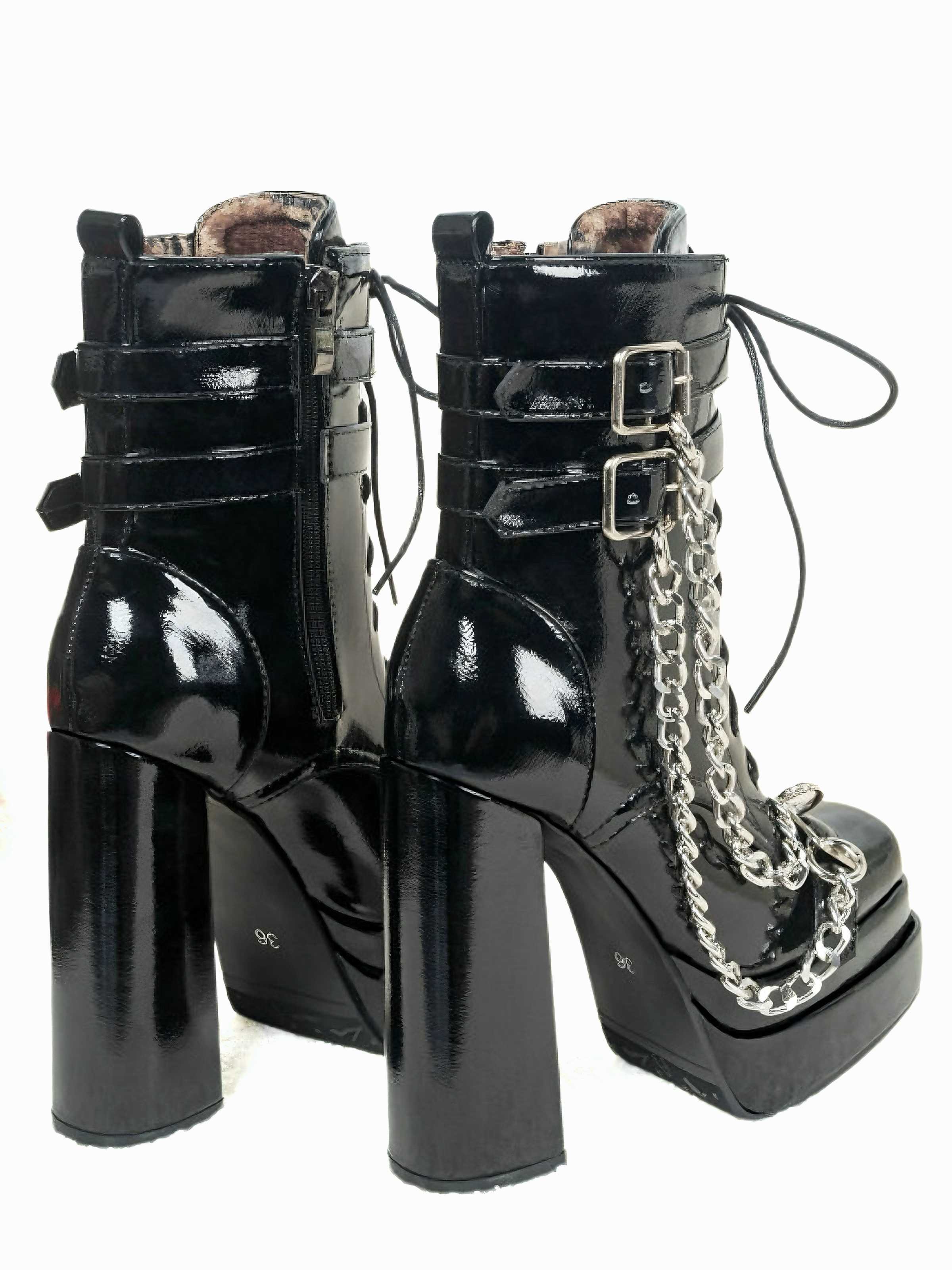 Schwarz Patent Chains Gothic High Heels Stiefel - Image 2