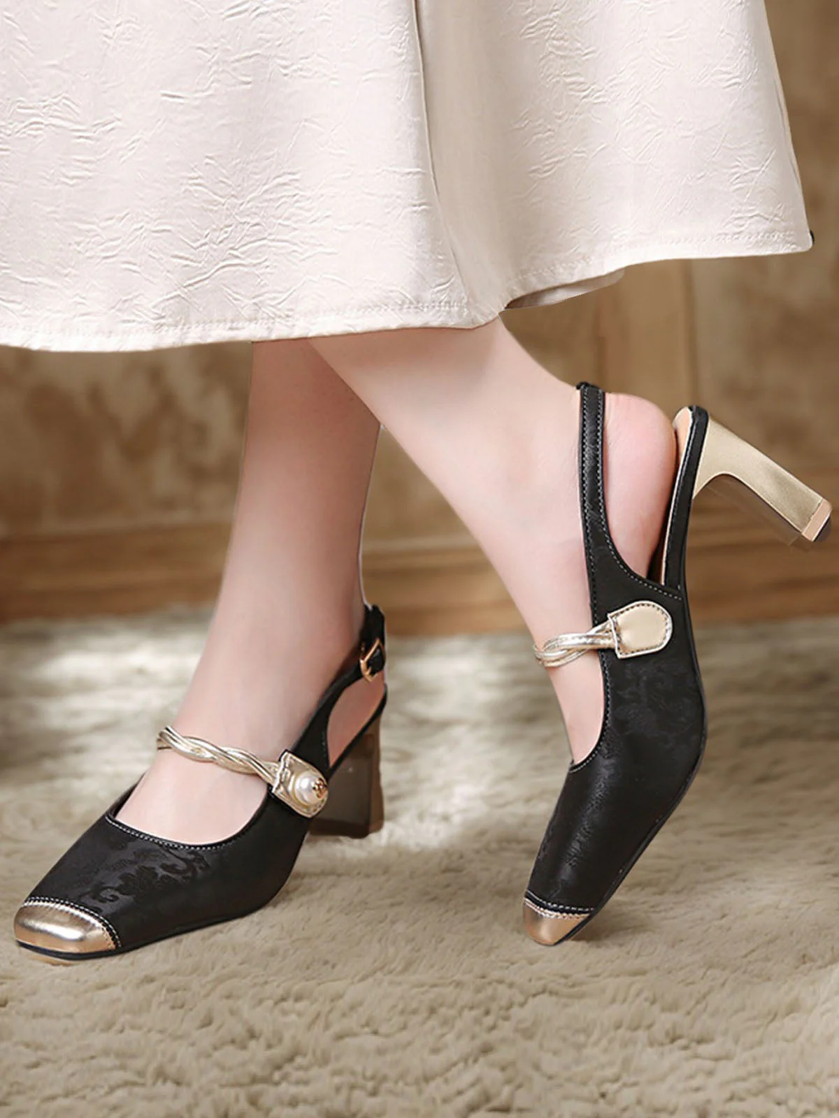 Schwarz Perlen Slingback Hohen Absätzen Schuhe - Image 2