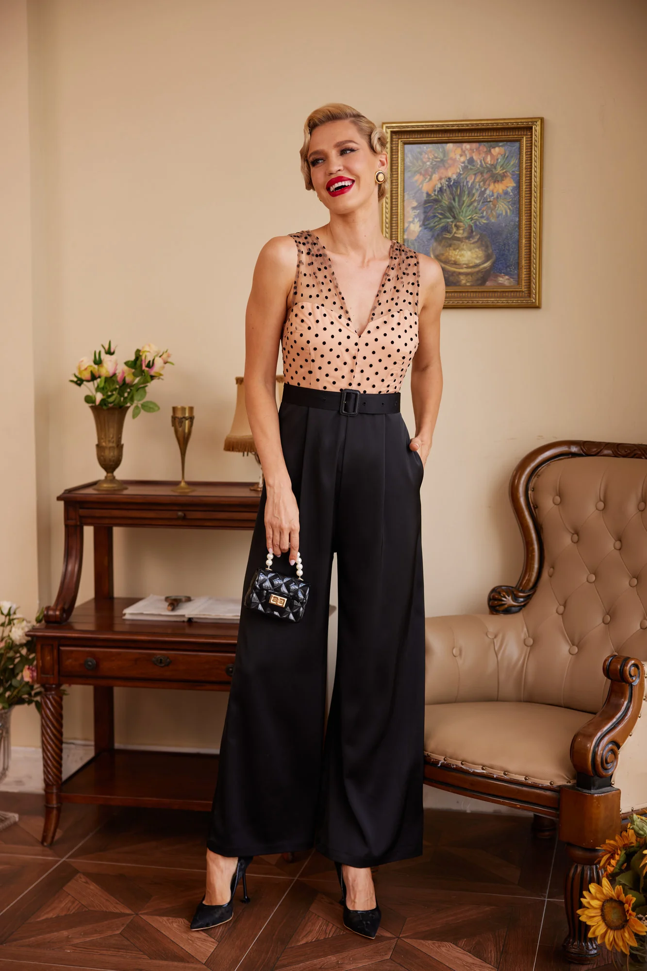 [Vorverkauf] SCHWARZ POLKA DOT PATCHWORK JUMPSUIT - Image 7
