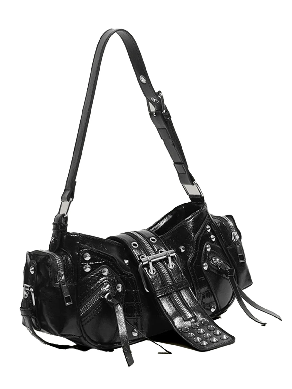 Schwarz Punk Nieten Schnalle Schulter Tasche - Image 4