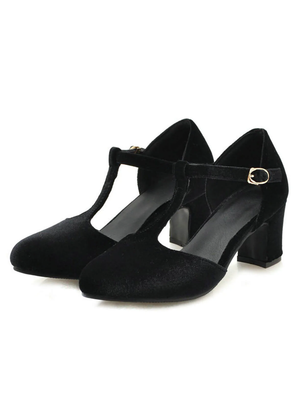 Schwarz Retro T-Gurt Mary Jane Hoher Absatz Schuhe