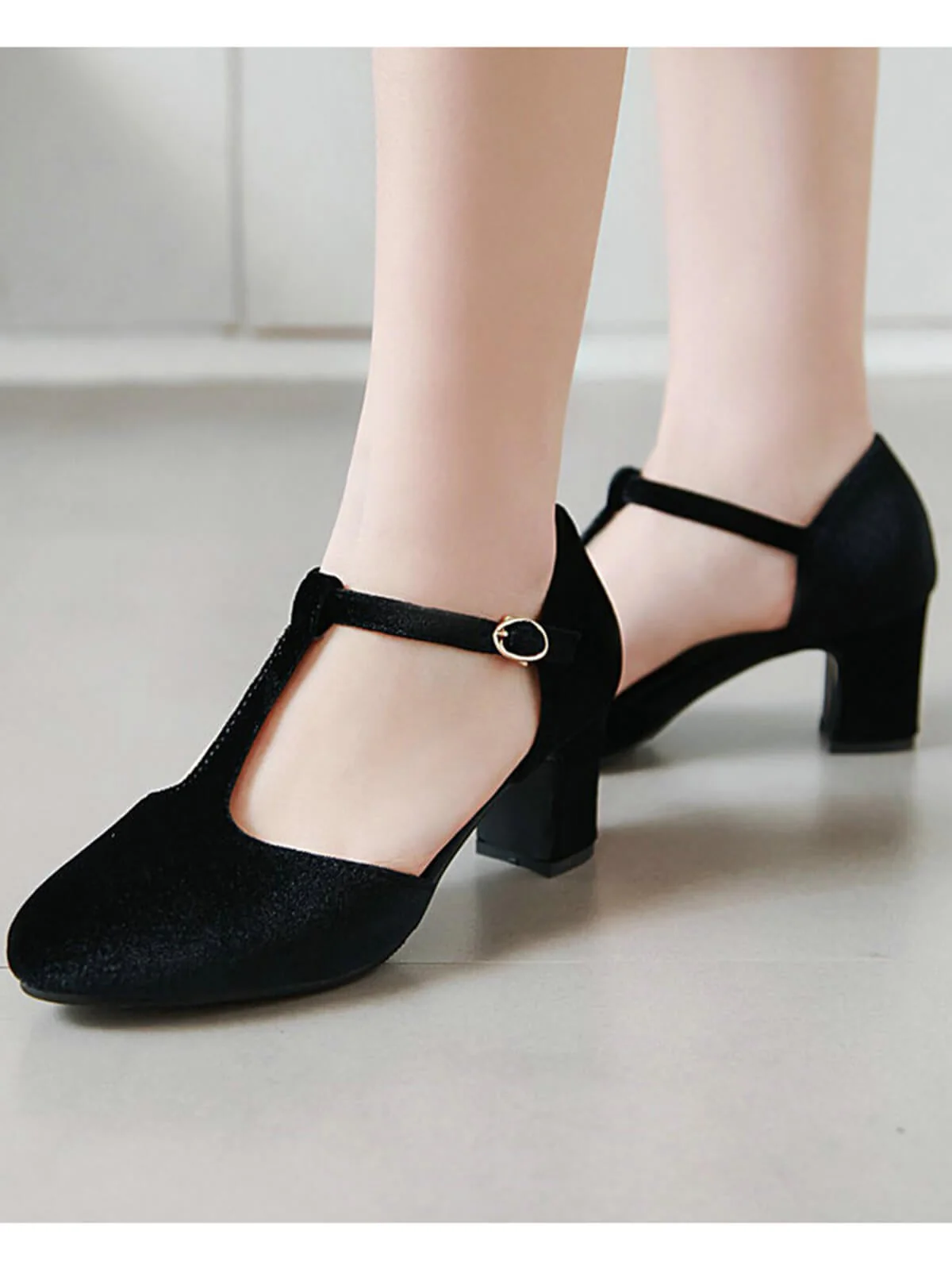 Schwarz Retro T-Gurt Mary Jane Hoher Absatz Schuhe - Image 2