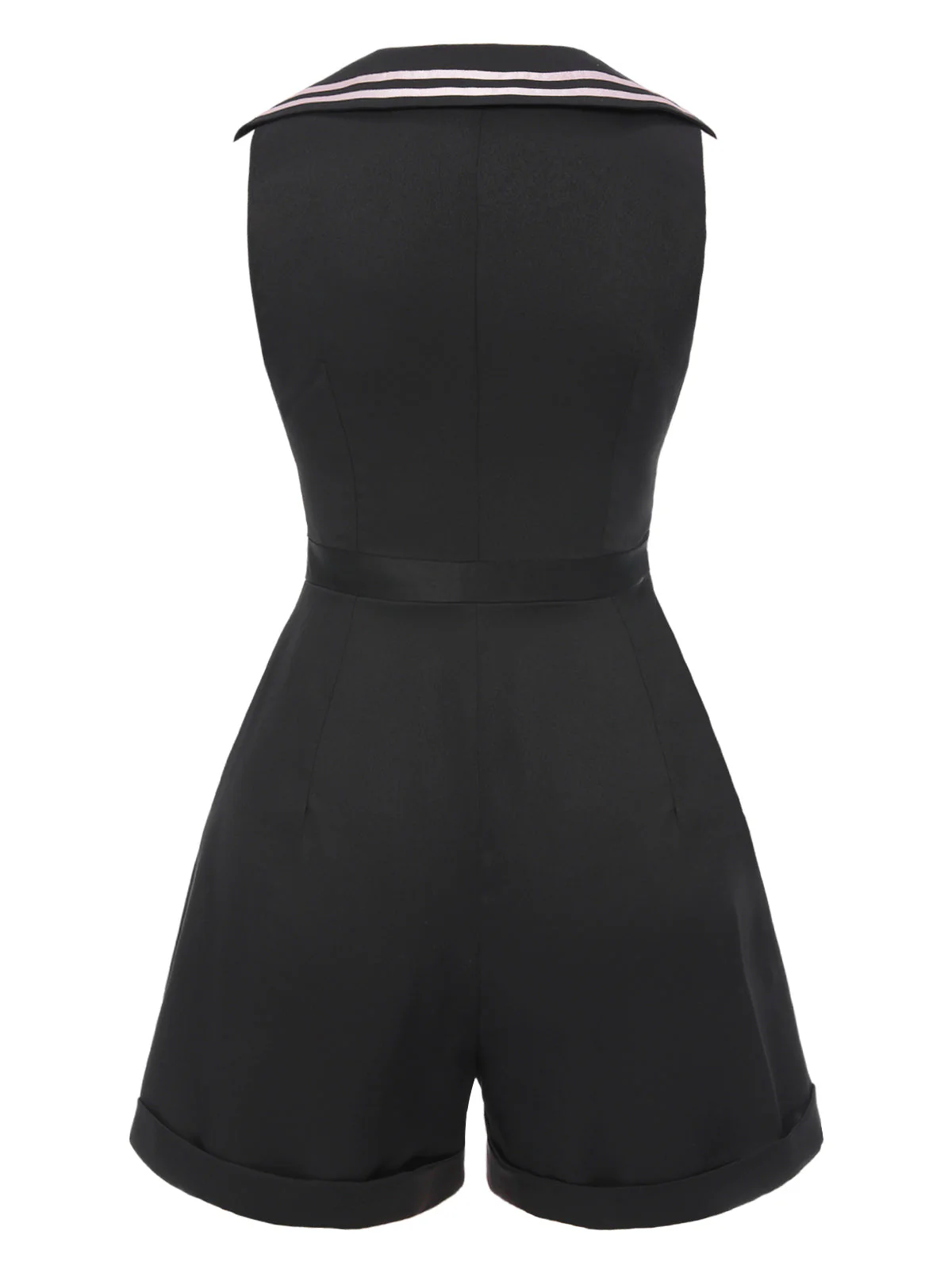 Schwarz & Rosa 1950er Solide Krawatte Revers Romper - Image 4