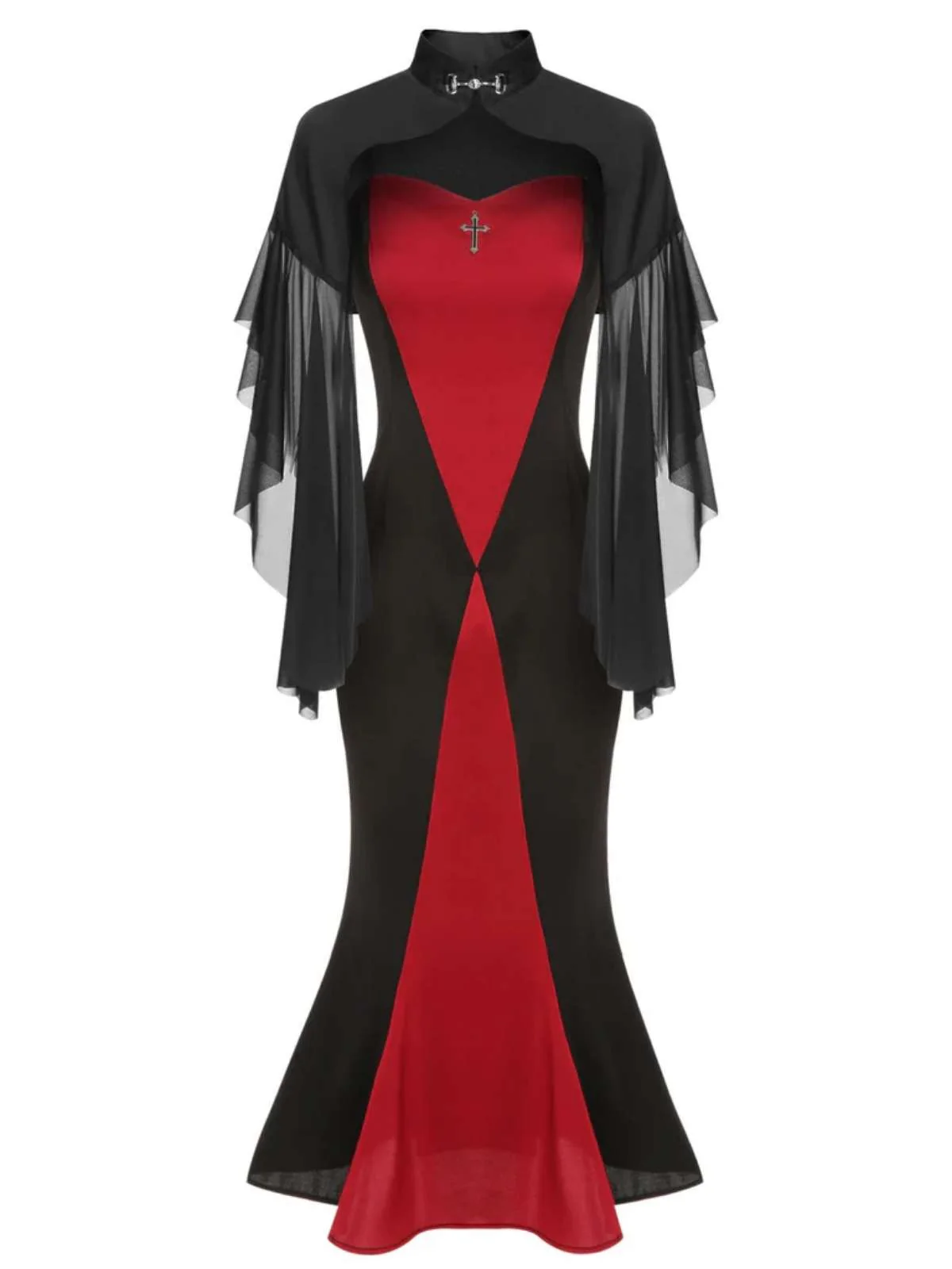 Schwarz & Rot 1930er Halloween Fischschwanz-Trägerkleid - Image 3