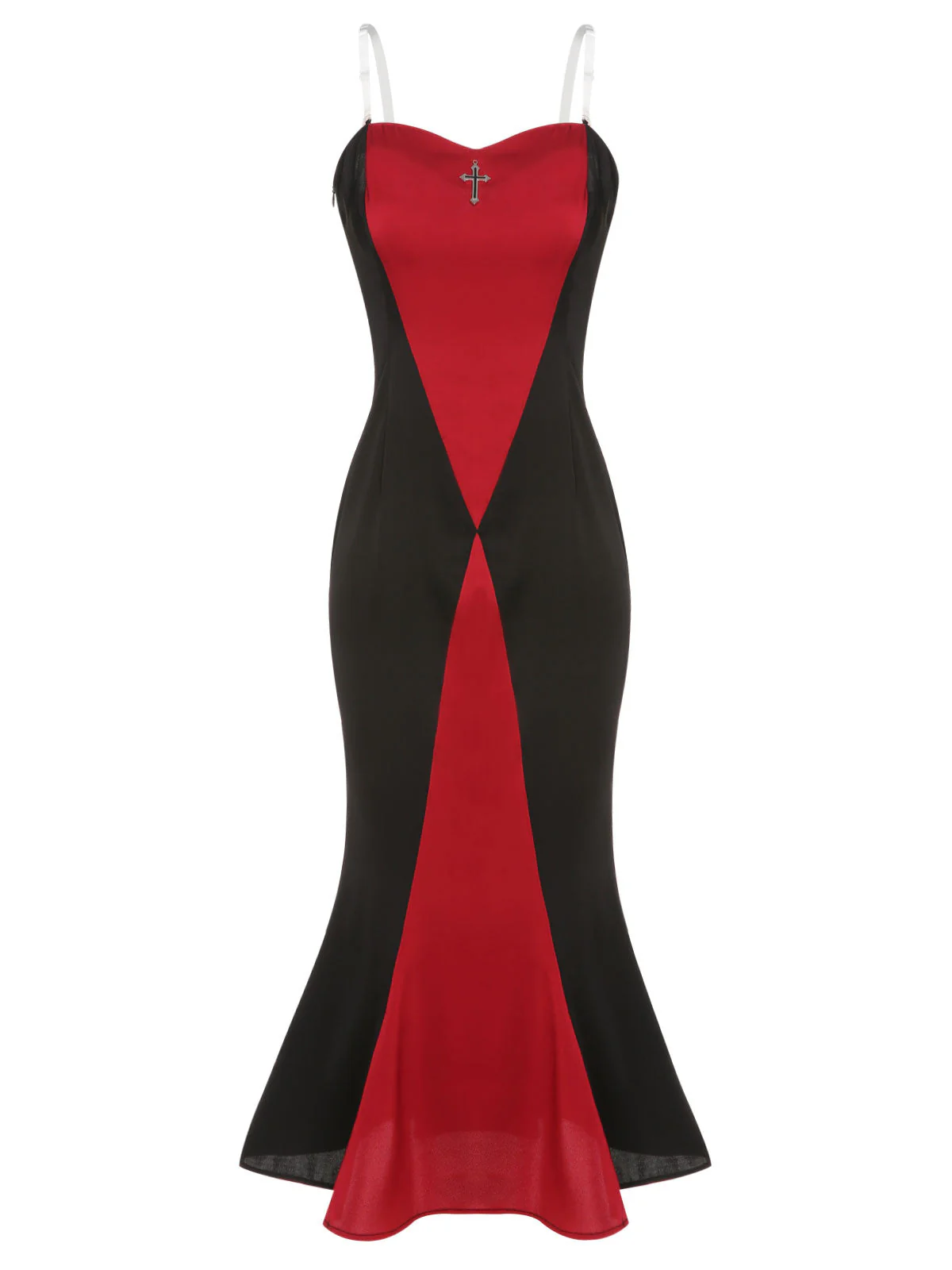 Schwarz & Rot 1930er Gothic Fischschwanz-Trägerkleid - Image 2