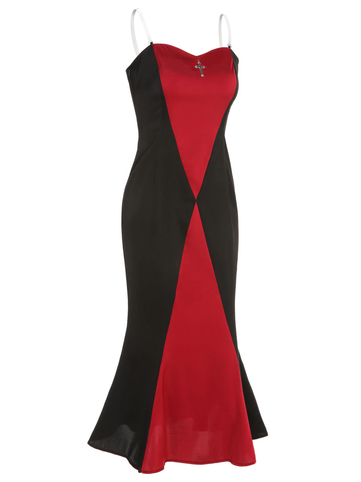 Schwarz & Rot 1930er Gothic Fischschwanz-Trägerkleid - Image 3