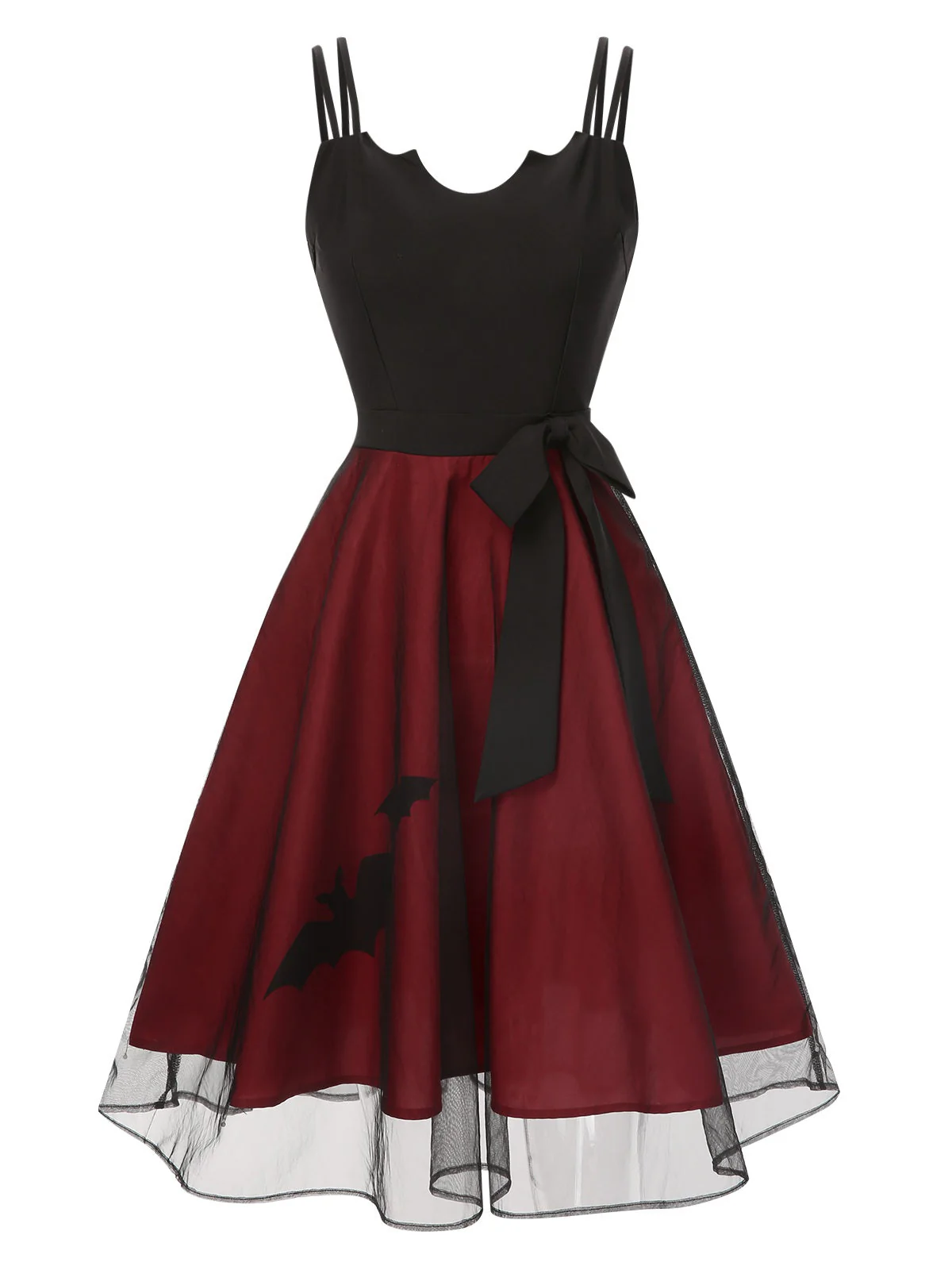 Schwarz & Rot 1950er Halloween Fledermaus Masche Kleid - Image 2