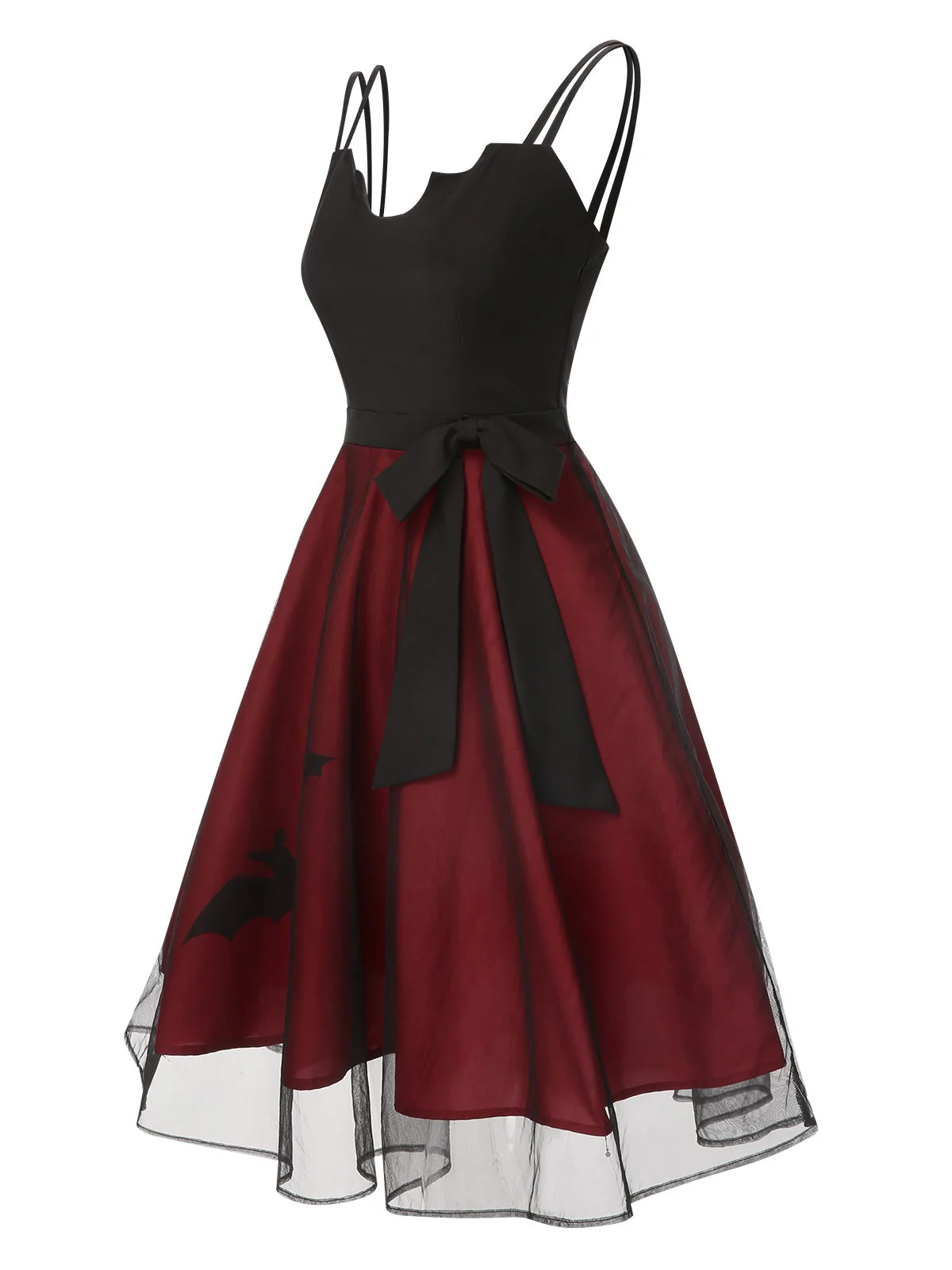 Schwarz & Rot 1950er Halloween Fledermaus Masche Kleid - Image 4