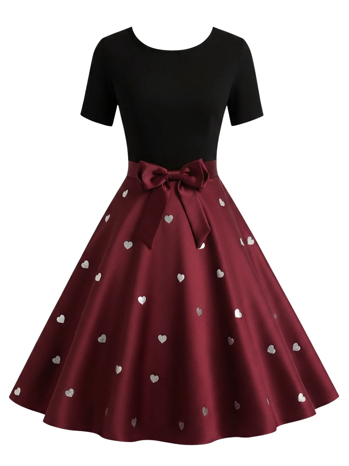 Schwarz & Rot 1950er Herz Bogen Swing Kleid - Image 2