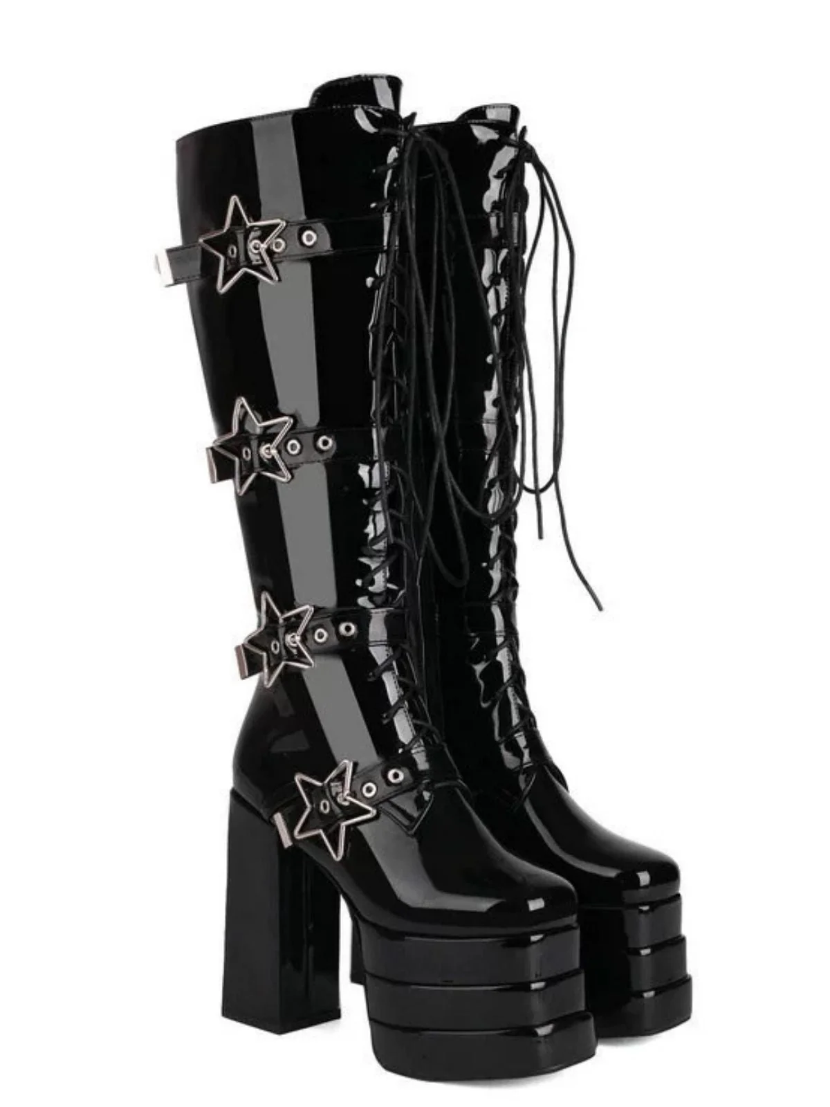 Schwarz Stern Taste Gothic Platform High Heels Stiefel - Image 7