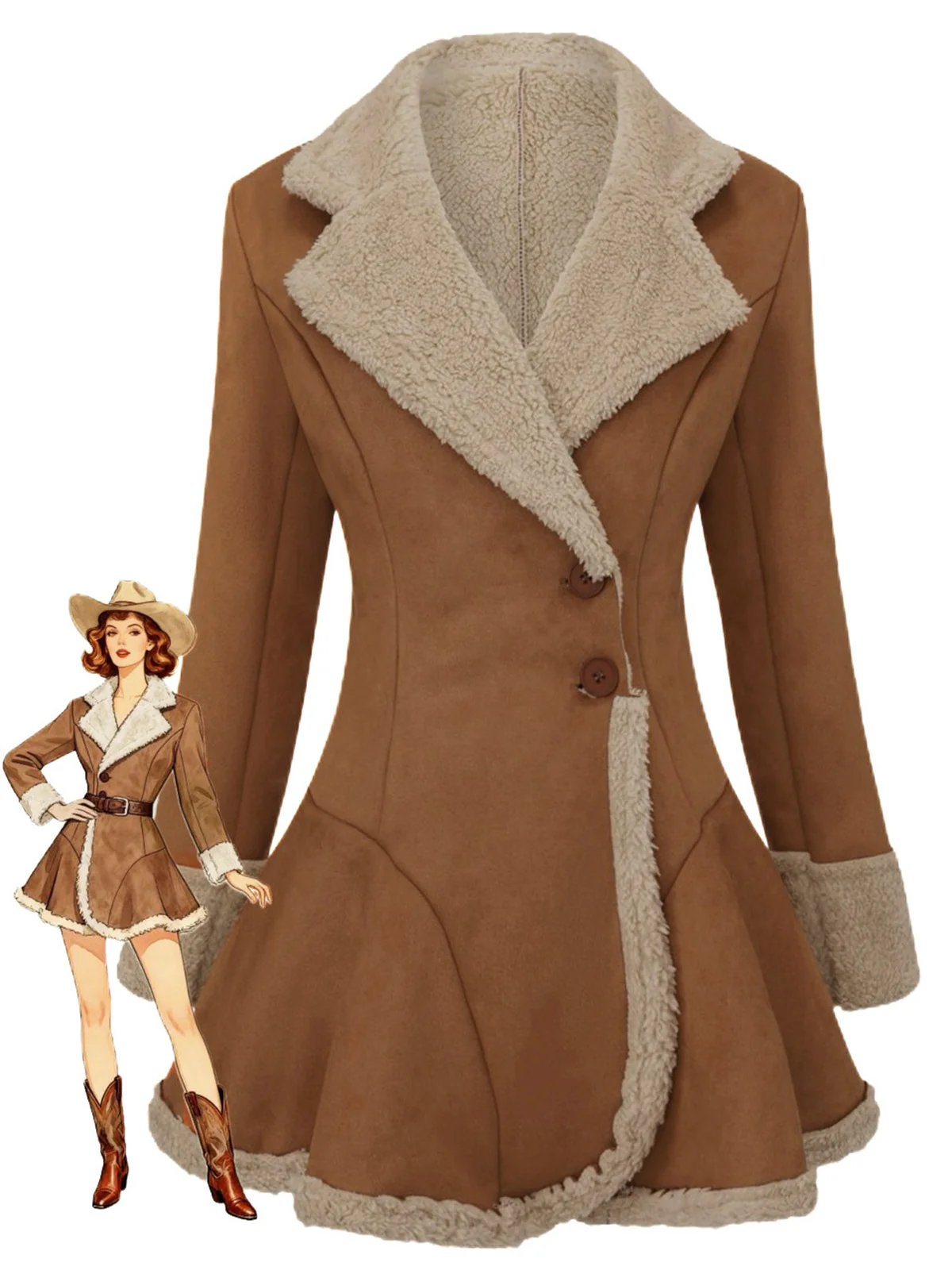 Schwarz Vintage 1970er Revers Ausgestellter Saum Suede Jacke - Image 3